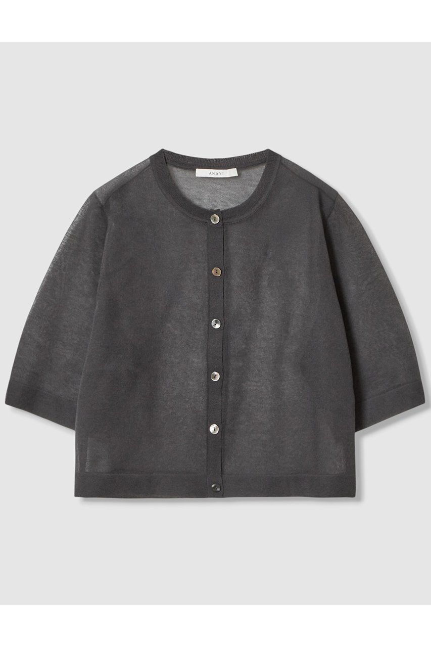 【アナイ/ANAYI】のハーフスリーブシアークルー カーディガン インテリア・キッズ・メンズ・レディースファッション・服の通販 founy(ファウニー) 　ファッション　Fashion　レディースファッション　Fashion for Women　トップス・カットソー　Cut & Sew Tops　ニット　Knit Tops & Sweaters　カーディガン・羽織り　Layered Style Cardigans　カーディガン　Cardigan, Knitwear　コンパクト　Compact, Small Size　シアー　Sheer, See-Through　フィット　Fit, Slim Fit　エレガント 上品　Elegant　夏　Summer　チャコールグレー|ID: prp329100004876781 ipo3291000000036887720