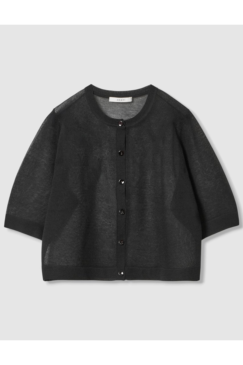 【アナイ/ANAYI】のハーフスリーブシアークルー カーディガン インテリア・キッズ・メンズ・レディースファッション・服の通販 founy(ファウニー) 　ファッション　Fashion　レディースファッション　Fashion for Women　トップス・カットソー　Cut & Sew Tops　ニット　Knit Tops & Sweaters　カーディガン・羽織り　Layered Style Cardigans　カーディガン　Cardigan, Knitwear　コンパクト　Compact, Small Size　シアー　Sheer, See-Through　フィット　Fit, Slim Fit　エレガント 上品　Elegant　夏　Summer　ブラック|ID: prp329100004876781 ipo3291000000036887721