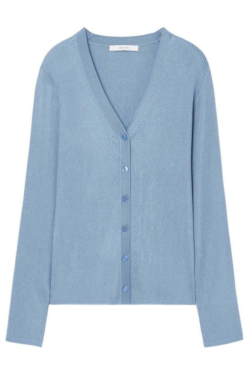 【アナイ/ANAYI】のアセテートポリエステルVカーディガン インテリア・キッズ・メンズ・レディースファッション・服の通販 founy(ファウニー) 　ファッション　Fashion　レディースファッション　Fashion for Women　トップス・カットソー　Cut & Sew Tops　ニット　Knit Tops & Sweaters　カーディガン・羽織り　Layered Style Cardigans　おすすめ　Recommended / Our Picks　アンサンブル　Ensemble Set　カーディガン　Cardigan, Knitwear　スマート　Smart, Elegant　ミラノリブ　Milano Rib, Milano Stitch　人気　Popular, Best Seller　定番　Standard, Basic Item　ブルー|ID: prp329100004876785 ipo3291000000036375737