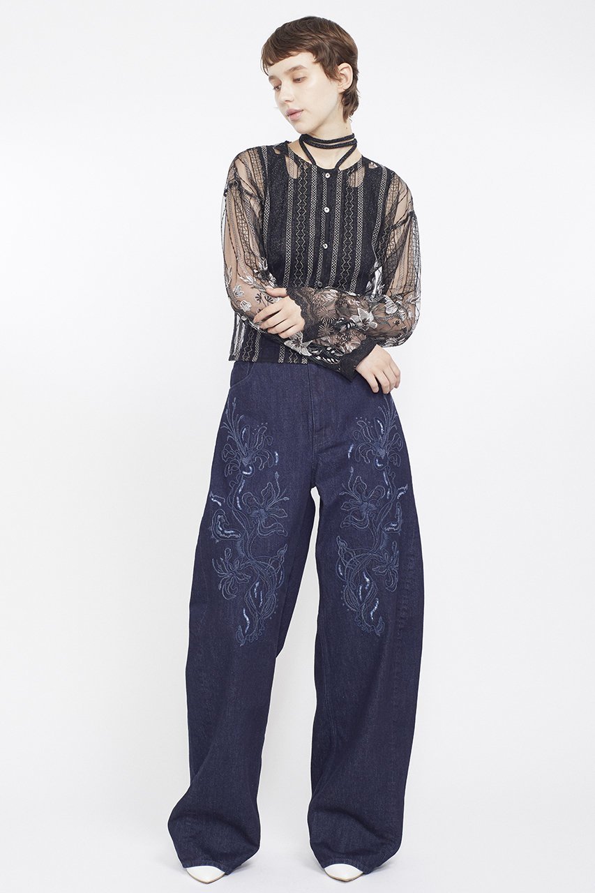 【ミューラル/MURRAL】のNerine エンブロイダード デニム スラックス 人気、トレンドファッション・服の通販 founy(ファニー) 　ファッション　Fashion　レディースファッション　Fashion for Women　パンツ　Pants & Trousers　デニムパンツ・ジーンズ・美脚デニム　Denim Jeans & Pants　カッティング　Cutting Detail　カットソー　Cut and Sewn Top　クラシカル　Classical, Vintage-Inspired　クラッシュ　Distressed, Crashed Style　スラックス　Slacks, Dress Pants　ダイヤモンド　Diamond, Brilliant Cut　デニム　Denim, Jeans Material　手描き　Hand-Drawn, Illustrated　エレガント 上品　Elegant　新作・新入荷　New Arrivals / New In　other-7|ID: prp329100004876818 ipo3291000000036375972