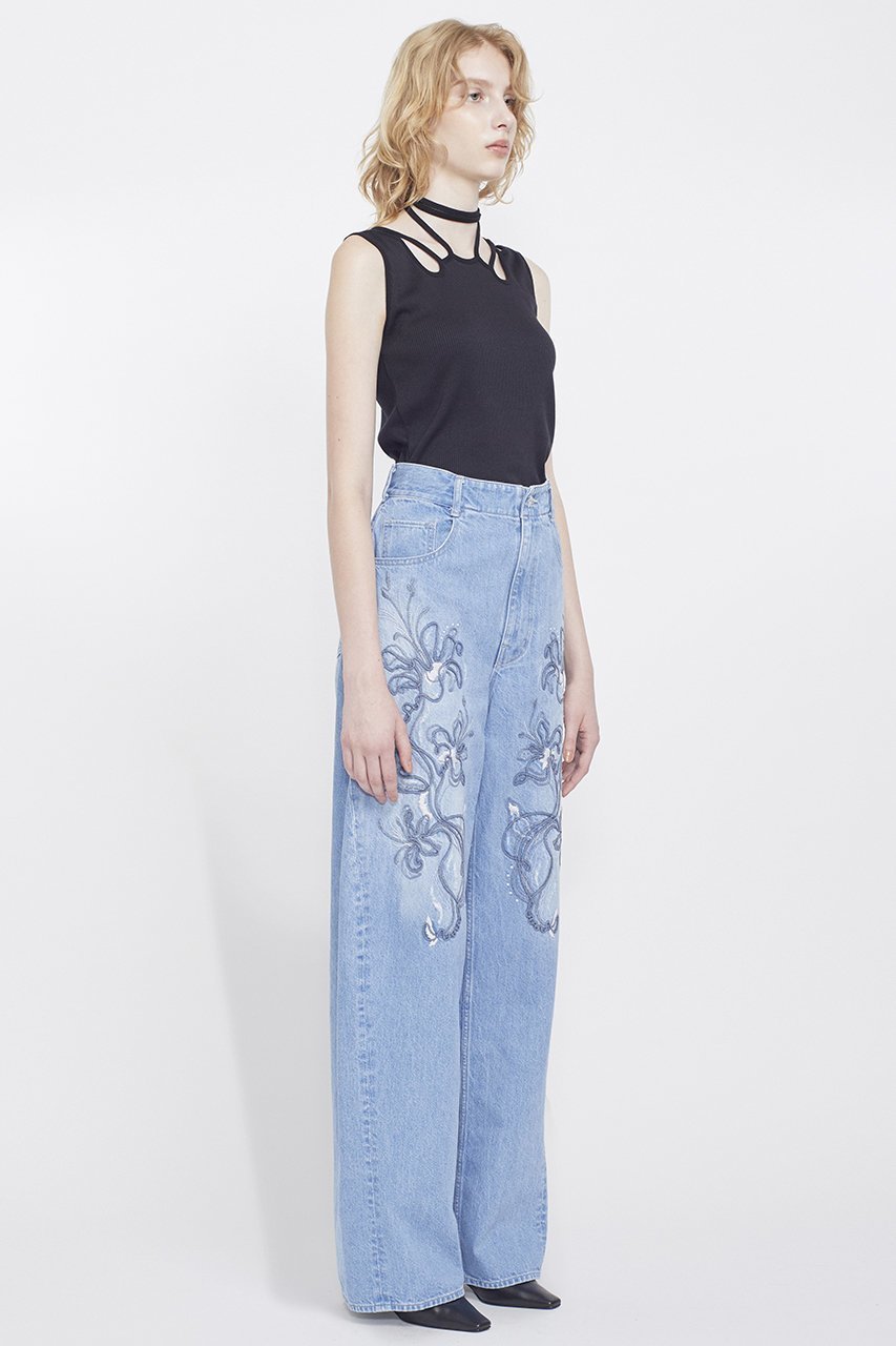 【ミューラル/MURRAL】のNerine エンブロイダード デニム スラックス 人気、トレンドファッション・服の通販 founy(ファニー) 　ファッション　Fashion　レディースファッション　Fashion for Women　パンツ　Pants & Trousers　デニムパンツ・ジーンズ・美脚デニム　Denim Jeans & Pants　カッティング　Cutting Detail　カットソー　Cut and Sewn Top　クラシカル　Classical, Vintage-Inspired　クラッシュ　Distressed, Crashed Style　ジーンズ　Jeans, Denim Pants　スラックス　Slacks, Dress Pants　ダイヤモンド　Diamond, Brilliant Cut　デニム　Denim, Jeans Material　手描き　Hand-Drawn, Illustrated　エレガント 上品　Elegant　新作・新入荷　New Arrivals / New In　other-8|ID: prp329100004876819 ipo3291000000036375991