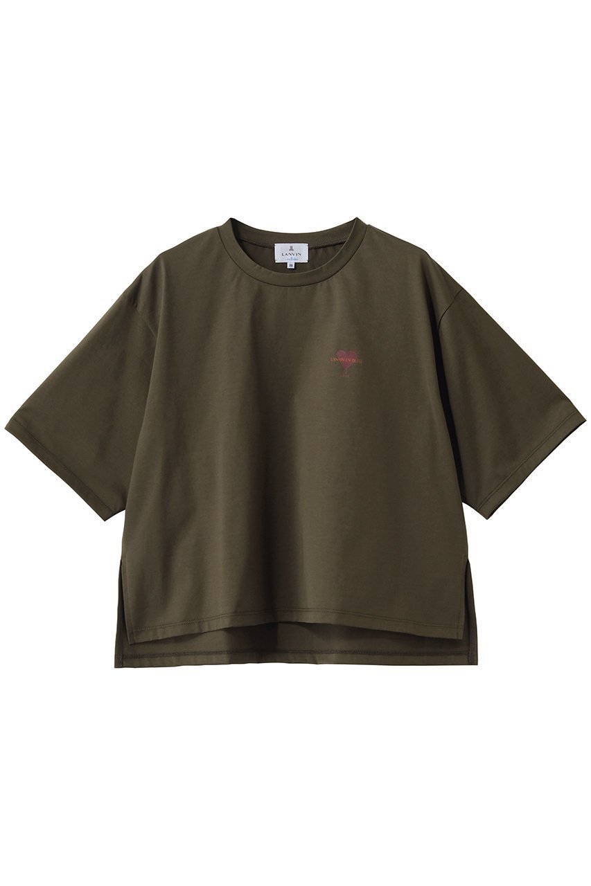 【ランバン オン ブルー/LANVIN en Bleu】のワンポイントロゴTシャツ インテリア・キッズ・メンズ・レディースファッション・服の通販 founy(ファニー) 　ファッション　Fashion　レディースファッション　Fashion for Women　トップス・カットソー　Cut & Sew Tops　シャツ・ブラウス・オフィスカジュアル　Elegant Blouses & Button-Ups　ロングTシャツ・Tシャツ　Longline T-Shirts & Tees　カットソー・ベーシックTシャツ　Cut-and-Sewn Tops / Stretch Tees & Basics　ショート　Short, Short Length　スラックス　Slacks, Dress Pants　スリーブ　Sleeve, Long Sleeve / Short Sleeve　デニム　Denim, Jeans Material　バランス　Balance, Style Balance　プリント　Print, Printed Pattern　ワンポイント　One Point, Statement Accent　新作・新入荷　New Arrivals / New In　カーキ|ID: prp329100004877248 ipo3291000000036381509
