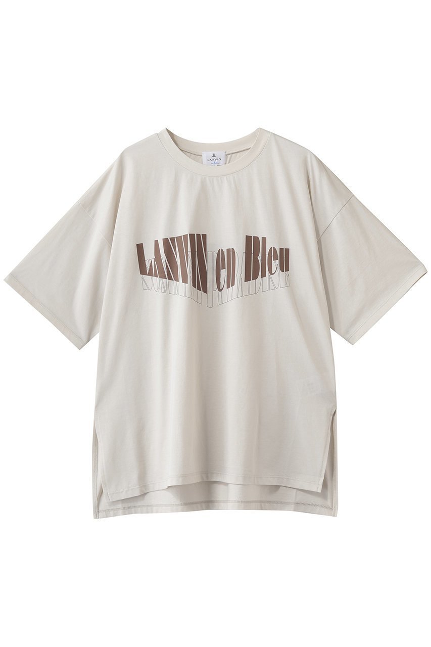 【ランバン オン ブルー/LANVIN en Bleu】のSummer paradise ロゴTシャツ インテリア・キッズ・メンズ・レディースファッション・服の通販 founy(ファニー) 　ファッション　Fashion　レディースファッション　Fashion for Women　トップス・カットソー　Cut & Sew Tops　シャツ・ブラウス・オフィスカジュアル　Elegant Blouses & Button-Ups　ロングTシャツ・Tシャツ　Longline T-Shirts & Tees　カットソー・ベーシックTシャツ　Cut-and-Sewn Tops / Stretch Tees & Basics　ショート　Short, Short Length　スリット　Slit, Slit Detail　スリーブ　Sleeve, Long Sleeve / Short Sleeve　フロント　Front, Front Design　夏　Summer　新作・新入荷　New Arrivals / New In　ベージュ|ID: prp329100004877249 ipo3291000000036381518