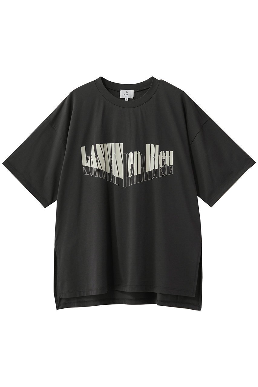 【ランバン オン ブルー/LANVIN en Bleu】のSummer paradise ロゴTシャツ インテリア・キッズ・メンズ・レディースファッション・服の通販 founy(ファニー) 　ファッション　Fashion　レディースファッション　Fashion for Women　トップス・カットソー　Cut & Sew Tops　シャツ・ブラウス・オフィスカジュアル　Elegant Blouses & Button-Ups　ロングTシャツ・Tシャツ　Longline T-Shirts & Tees　カットソー・ベーシックTシャツ　Cut-and-Sewn Tops / Stretch Tees & Basics　ショート　Short, Short Length　スリット　Slit, Slit Detail　スリーブ　Sleeve, Long Sleeve / Short Sleeve　フロント　Front, Front Design　夏　Summer　新作・新入荷　New Arrivals / New In　チャコールグレー|ID: prp329100004877249 ipo3291000000036381519