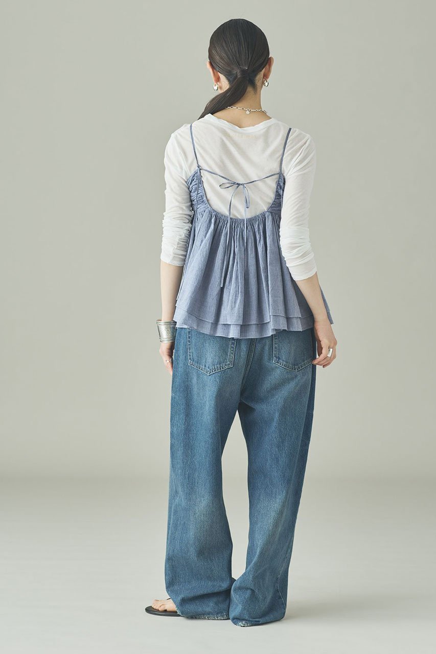 【カレンソロジー/Curensology】のシャンブレーギャザーキャミソール 人気、トレンドファッション・服の通販 founy(ファニー) 　ファッション　Fashion　レディースファッション　Fashion for Women　トップス・カットソー　Cut & Sew Tops　キャミソール&ノースリーブ　Camisoles & Sleeveless Tops　シャツ・ブラウス・オフィスカジュアル　Elegant Blouses & Button-Ups　ロングTシャツ・Tシャツ　Longline T-Shirts & Tees　カットソー・ベーシックTシャツ　Cut-and-Sewn Tops / Stretch Tees & Basics　おすすめ　Recommended / Our Picks　キャミソール　Camisole, Spaghetti Strap Top　ギャザー　Gathered, Ruffled　タンク　Tank Top, Sleeveless Top　デニム　Denim, Jeans Material　パーティ　Party, Party Style　新作・新入荷　New Arrivals / New In　other-7|ID: prp329100004877252 ipo3291000000036381545