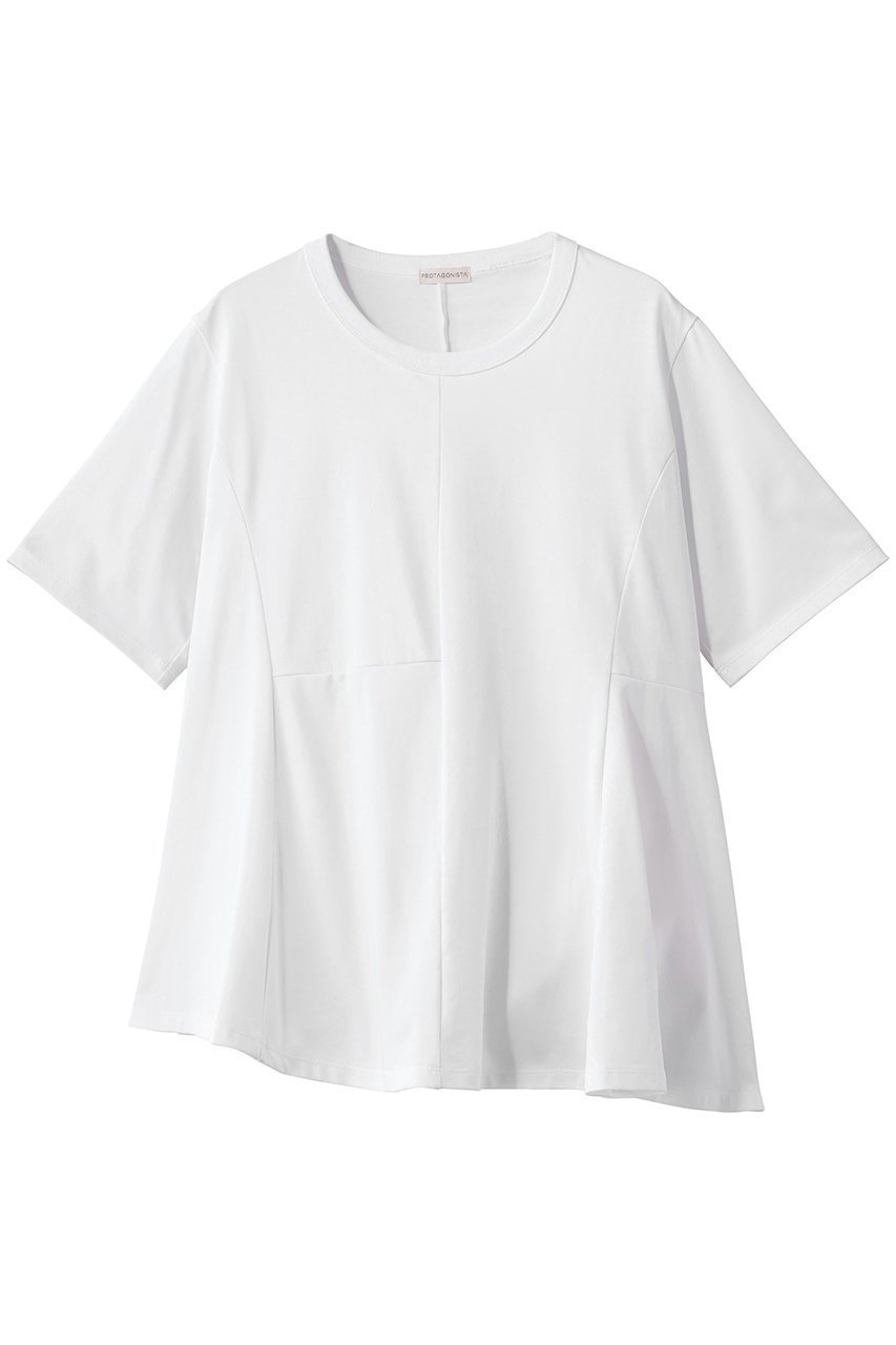 【エリオポール/heliopole】の【PROTAGONISTA】フレアショートスリーブクルーネックカットソー インテリア・キッズ・メンズ・レディースファッション・服の通販 founy(ファニー) 　ファッション　Fashion　レディースファッション　Fashion for Women　トップス・カットソー　Cut & Sew Tops　シャツ・ブラウス・オフィスカジュアル　Elegant Blouses & Button-Ups　ロングTシャツ・Tシャツ　Longline T-Shirts & Tees　カットソー・ベーシックTシャツ　Cut-and-Sewn Tops / Stretch Tees & Basics　カットソー　Cut and Sewn Top　ショート　Short, Short Length　スリーブ　Sleeve, Long Sleeve / Short Sleeve　ドレープ　Drape, Draping Fabric　ボトム　Bottoms, Lower Wear　ミドル　Middle Length, Mid Height　新作・新入荷　New Arrivals / New In　ホワイト|ID: prp329100004877253 ipo3291000000036381548