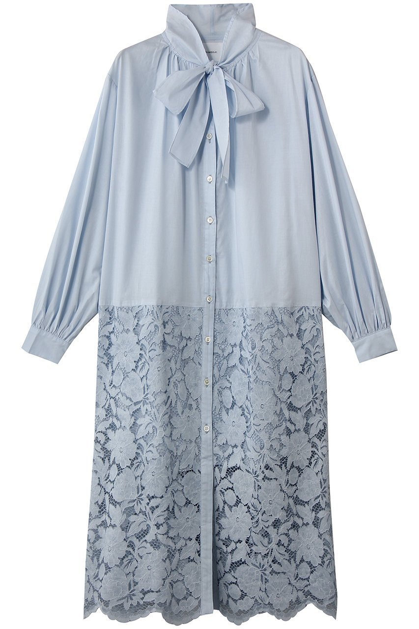 【ミディウミソリッド/MIDIUMISOLID】のlace combi shirt OP ワンピース インテリア・キッズ・メンズ・レディースファッション・服の通販 founy(ファニー) 　ファッション　Fashion　レディースファッション　Fashion for Women　ワンピース　Dresses　チュニック　Tunic Tops & Dresses　エレガント 上品　Elegant　ジュエリー　Jewelry, Accessories　ストレート　Straight, Straight Cut　チュニック　Tunic, Long Top　フラワー　Flower, Floral　モチーフ　Motif, Design Theme　リボン　Ribbon, Bow　レース　Lace, Lace Fabric　ロング　Long, Long-Length　新作・新入荷　New Arrivals / New In　l.blue|ID: prp329100004877258 ipo3291000000036381590