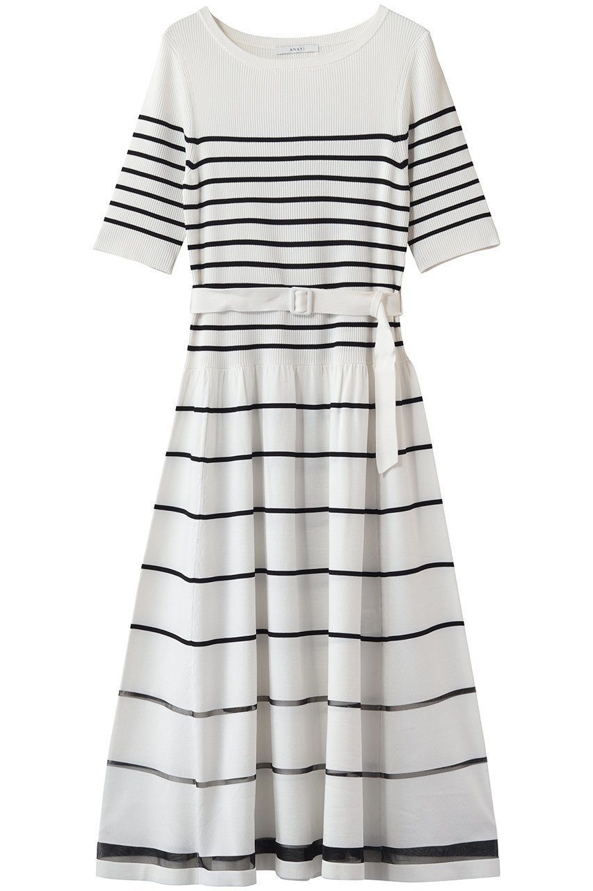 【アナイ/ANAYI】のシアーラインボーダーベルト付ワンピース インテリア・キッズ・メンズ・レディースファッション・服の通販 founy(ファニー) 　ファッション　Fashion　レディースファッション　Fashion for Women　ワンピース　Dresses　チュニック　Tunic Tops & Dresses　ベルト&ウエストマーク　Belts & Waist Accessories　エレガント 上品　Elegant　コンパクト　Compact, Small Size　シューズ　Shoes, Footwear　チュニック　Tunic, Long Top　フィット　Fit, Slim Fit　フレア　Flare, Flared　ボーダー　Border, Stripe　ロング　Long, Long-Length　新作・新入荷　New Arrivals / New In　ホワイト|ID: prp329100004877259 ipo3291000000036381598