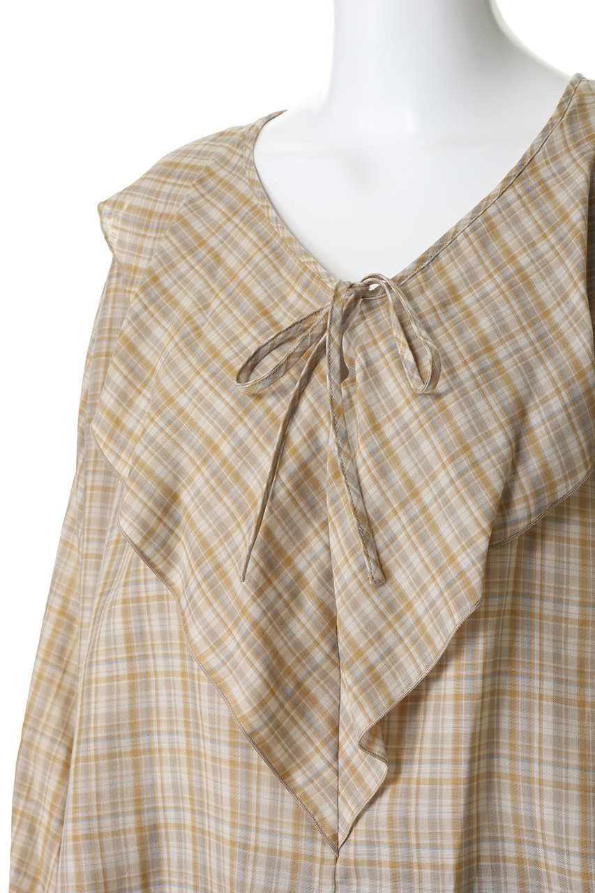【ミディウミソリッド/MIDIUMISOLID】のcheck big frill collar blouse ブラウス 人気、トレンドファッション・服の通販 founy(ファニー) 　ファッション　Fashion　レディースファッション　Fashion for Women　トップス・カットソー　Cut & Sew Tops　シャツ・ブラウス・オフィスカジュアル　Elegant Blouses & Button-Ups　スラックス　Slacks, Dress Pants　スリーブ　Sleeve, Long Sleeve / Short Sleeve　チェック　Check, Plaid, Tartan　デニム　Denim, Jeans Material　フリル　Frill, Ruffle　フロント　Front, Front Design　ロング　Long, Long-Length　新作・新入荷　New Arrivals / New In　other-5|ID: prp329100004877265 ipo3291000000036381646