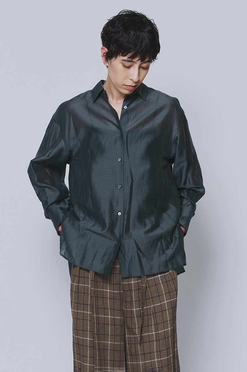 【プルミエ アロンディスモン/1er Arrondissement】のシアーテンセルシャツ インテリア・キッズ・メンズ・レディースファッション・服の通販 founy(ファニー) 　ファッション　Fashion　レディースファッション　Fashion for Women　トップス・カットソー　Cut & Sew Tops　シャツ・ブラウス・オフィスカジュアル　Elegant Blouses & Button-Ups　シアー　Sheer, See-Through　スリーブ　Sleeve, Long Sleeve / Short Sleeve　ロング　Long, Long-Length　新作・新入荷　New Arrivals / New In　グリーン|ID: prp329100004877270 ipo3291000000036381676