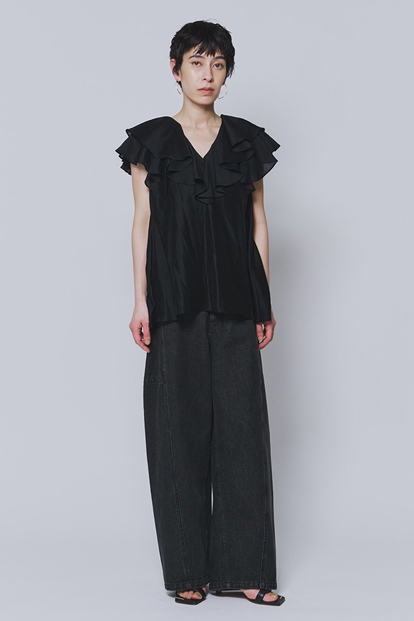 【プルミエ アロンディスモン/1er Arrondissement】のシアーテンセルフリルブラウス 人気、トレンドファッション・服の通販 founy(ファニー) 　ファッション　Fashion　レディースファッション　Fashion for Women　トップス・カットソー　Cut & Sew Tops　シャツ・ブラウス・オフィスカジュアル　Elegant Blouses & Button-Ups　ショート　Short, Short Length　シンプル　Simple, Minimal　スラックス　Slacks, Dress Pants　スリーブ　Sleeve, Long Sleeve / Short Sleeve　エレガント 上品　Elegant　新作・新入荷　New Arrivals / New In　other-2|ID: prp329100004877271 ipo3291000000036381685