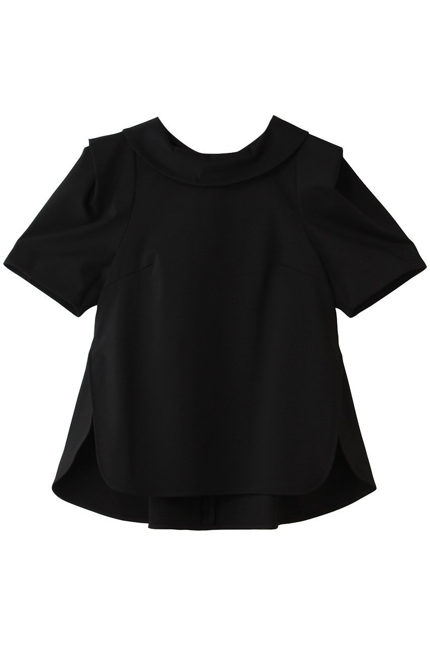 【ランバン オン ブルー/LANVIN en Bleu】のコットンコンプレッシャーロールカラーブラウス インテリア・キッズ・メンズ・レディースファッション・服の通販 founy(ファニー) 　ファッション　Fashion　レディースファッション　Fashion for Women　トップス・カットソー　Cut & Sew Tops　シャツ・ブラウス・オフィスカジュアル　Elegant Blouses & Button-Ups　クラシカル　Classical, Vintage-Inspired　ショート　Short, Short Length　スリット　Slit, Slit Detail　スリーブ　Sleeve, Long Sleeve / Short Sleeve　デニム　Denim, Jeans Material　バランス　Balance, Style Balance　エレガント 上品　Elegant　新作・新入荷　New Arrivals / New In　ブラック|ID: prp329100004877276 ipo3291000000036381726