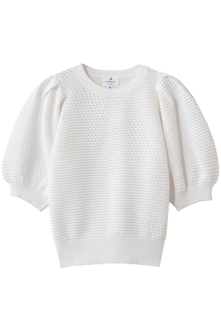 【ランバン オン ブルー/LANVIN en Bleu】のアイレットパフスリーブニット インテリア・キッズ・メンズ・レディースファッション・服の通販 founy(ファニー) 　ファッション　Fashion　レディースファッション　Fashion for Women　トップス・カットソー　Cut & Sew Tops　ニット　Knit Tops & Sweaters　カジュアルプルオーバー・ニットトップス　Pullovers & Knit Tops / Casual Pullovers　スリーブ　Sleeve, Long Sleeve / Short Sleeve　フィット　Fit, Slim Fit　フェミニン　Feminine, Girly　エレガント 上品　Elegant　新作・新入荷　New Arrivals / New In　オフ|ID: prp329100004877297 ipo3291000000036381909