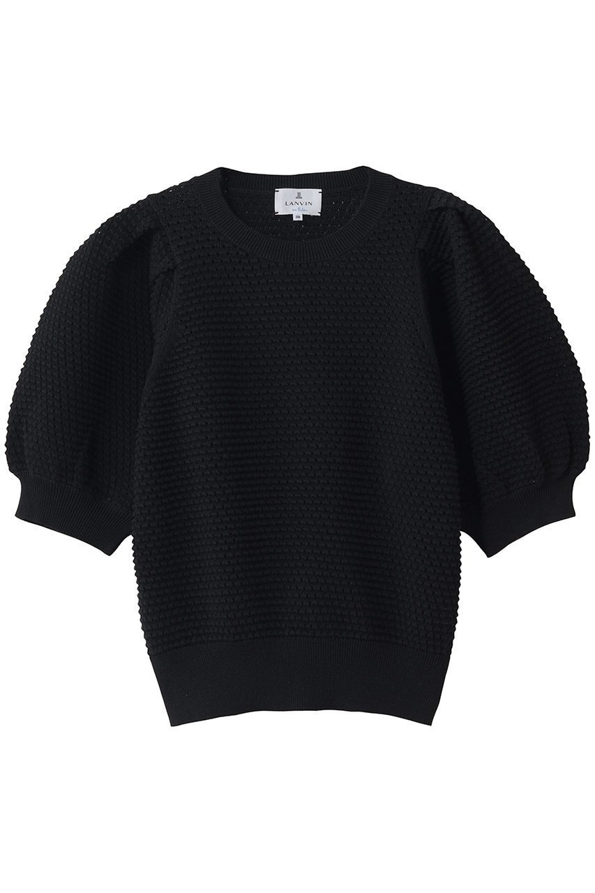 【ランバン オン ブルー/LANVIN en Bleu】のアイレットパフスリーブニット インテリア・キッズ・メンズ・レディースファッション・服の通販 founy(ファニー) 　ファッション　Fashion　レディースファッション　Fashion for Women　トップス・カットソー　Cut & Sew Tops　ニット　Knit Tops & Sweaters　カジュアルプルオーバー・ニットトップス　Pullovers & Knit Tops / Casual Pullovers　スリーブ　Sleeve, Long Sleeve / Short Sleeve　フィット　Fit, Slim Fit　フェミニン　Feminine, Girly　エレガント 上品　Elegant　新作・新入荷　New Arrivals / New In　ブラック|ID: prp329100004877297 ipo3291000000036381910