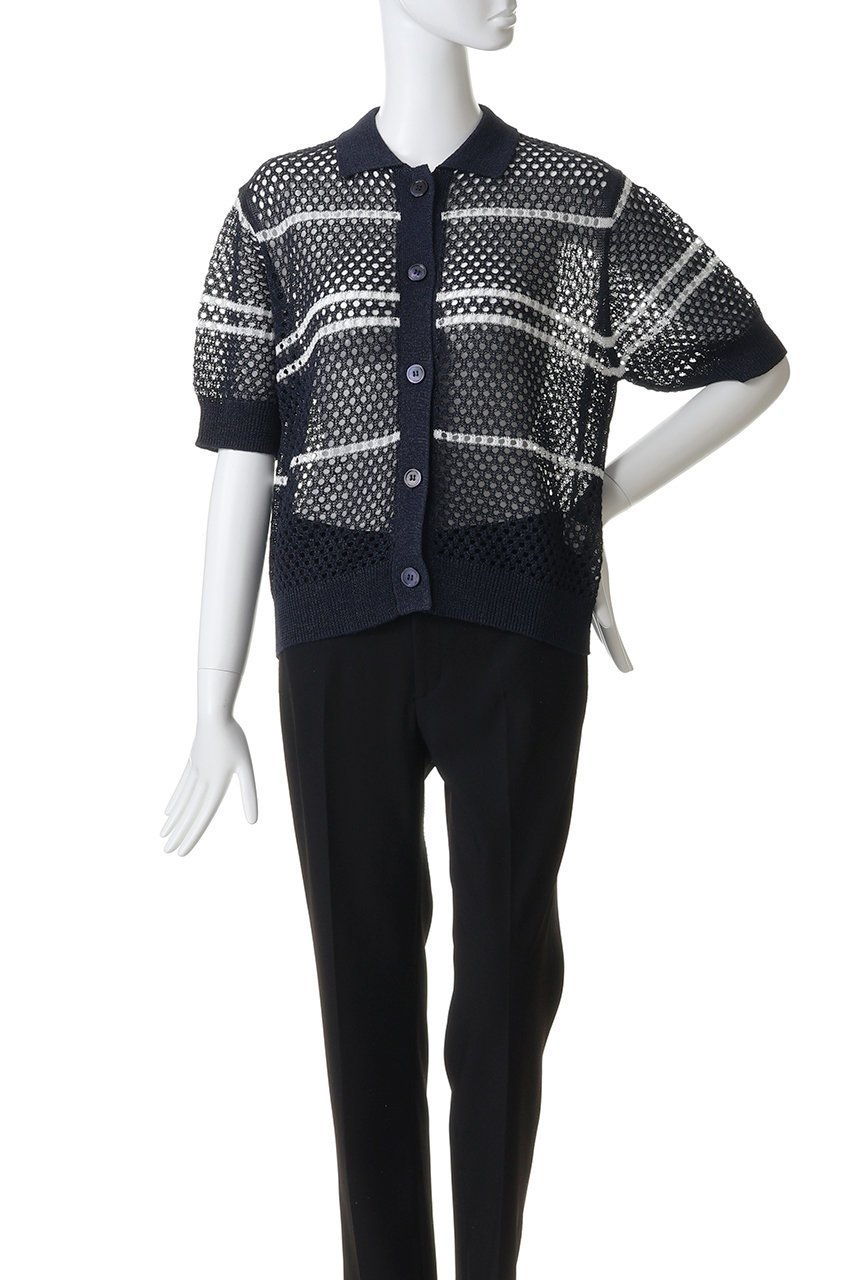 【アダワス/ADAWAS】のメッシュ ポロカーディガン 人気、トレンドファッション・服の通販 founy(ファニー) 　ファッション　Fashion　レディースファッション　Fashion for Women　トップス・カットソー　Cut & Sew Tops　ニット　Knit Tops & Sweaters　カーディガン・羽織り　Layered Style Cardigans　カジュアルプルオーバー・ニットトップス　Pullovers & Knit Tops / Casual Pullovers　カーディガン　Cardigan, Knitwear　コンパクト　Compact, Small Size　ボーダー　Border, Stripe　メッシュ　Mesh, Net Fabric　ランダム　Random, Irregular　新作・新入荷　New Arrivals / New In　other-2|ID: prp329100004877299 ipo3291000000036381929