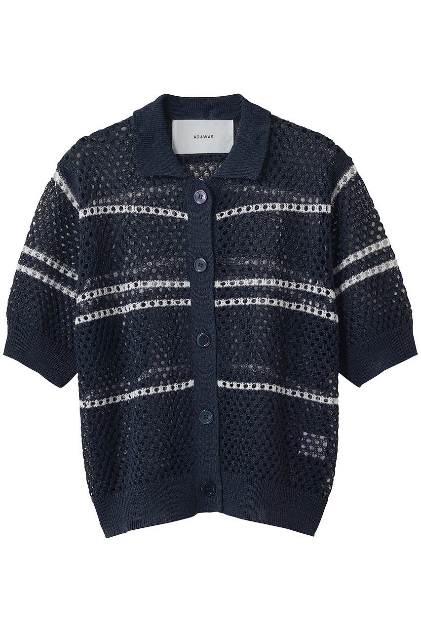 【アダワス/ADAWAS】のメッシュ ポロカーディガン インテリア・キッズ・メンズ・レディースファッション・服の通販 founy(ファウニー) 　ファッション　Fashion　レディースファッション　Fashion for Women　トップス・カットソー　Cut & Sew Tops　ニット　Knit Tops & Sweaters　カーディガン・羽織り　Layered Style Cardigans　カジュアルプルオーバー・ニットトップス　Pullovers & Knit Tops / Casual Pullovers　カーディガン　Cardigan, Knitwear　コンパクト　Compact, Small Size　ボーダー　Border, Stripe　メッシュ　Mesh, Net Fabric　ランダム　Random, Irregular　ミッドナイト|ID: prp329100004877299 ipo3291000000036642932