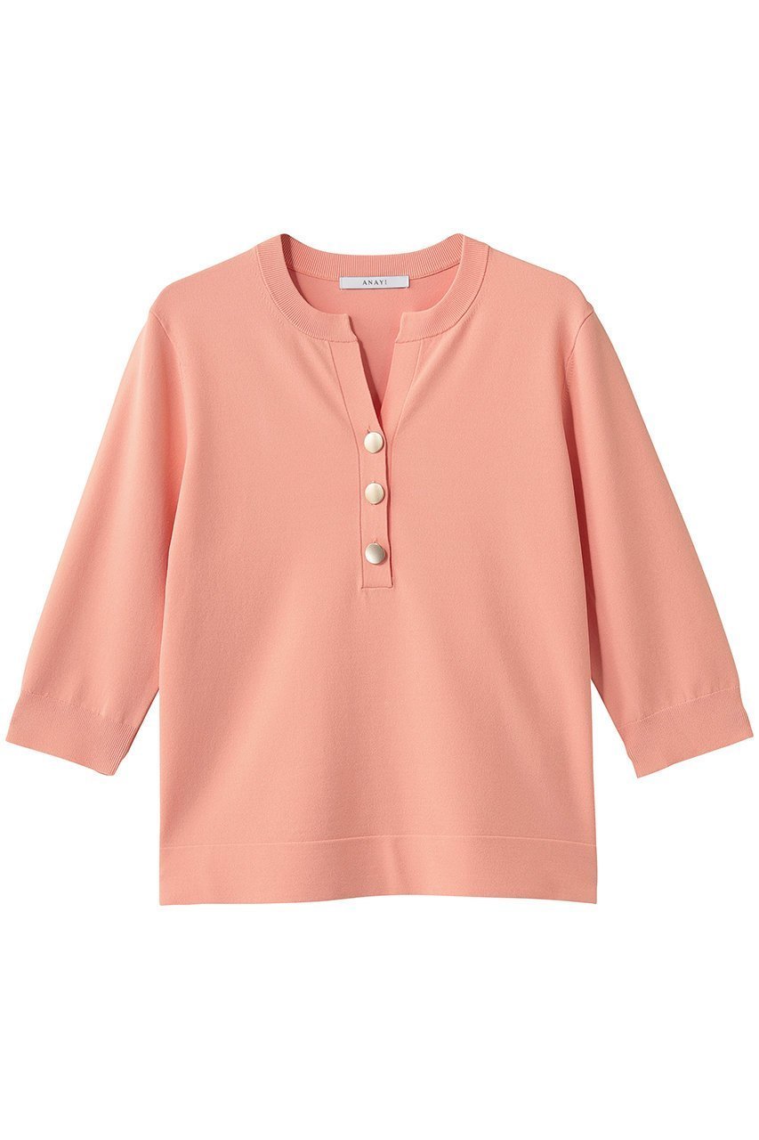 【アナイ/ANAYI】のRY/PEストレッチキーネックプルオーバー インテリア・キッズ・メンズ・レディースファッション・服の通販 founy(ファニー) 　ファッション　Fashion　レディースファッション　Fashion for Women　トップス・カットソー　Cut & Sew Tops　ニット　Knit Tops & Sweaters　カジュアルプルオーバー・ニットトップス　Pullovers & Knit Tops / Casual Pullovers　コンパクト　Compact, Small Size　ストレッチ　Stretch, Stretchy Fabric　デコルテ　Décolleté, Neckline　メタル　Metal, Metal Parts　エレガント 上品　Elegant　新作・新入荷　New Arrivals / New In　コーラル|ID: prp329100004877302 ipo3291000000036381949