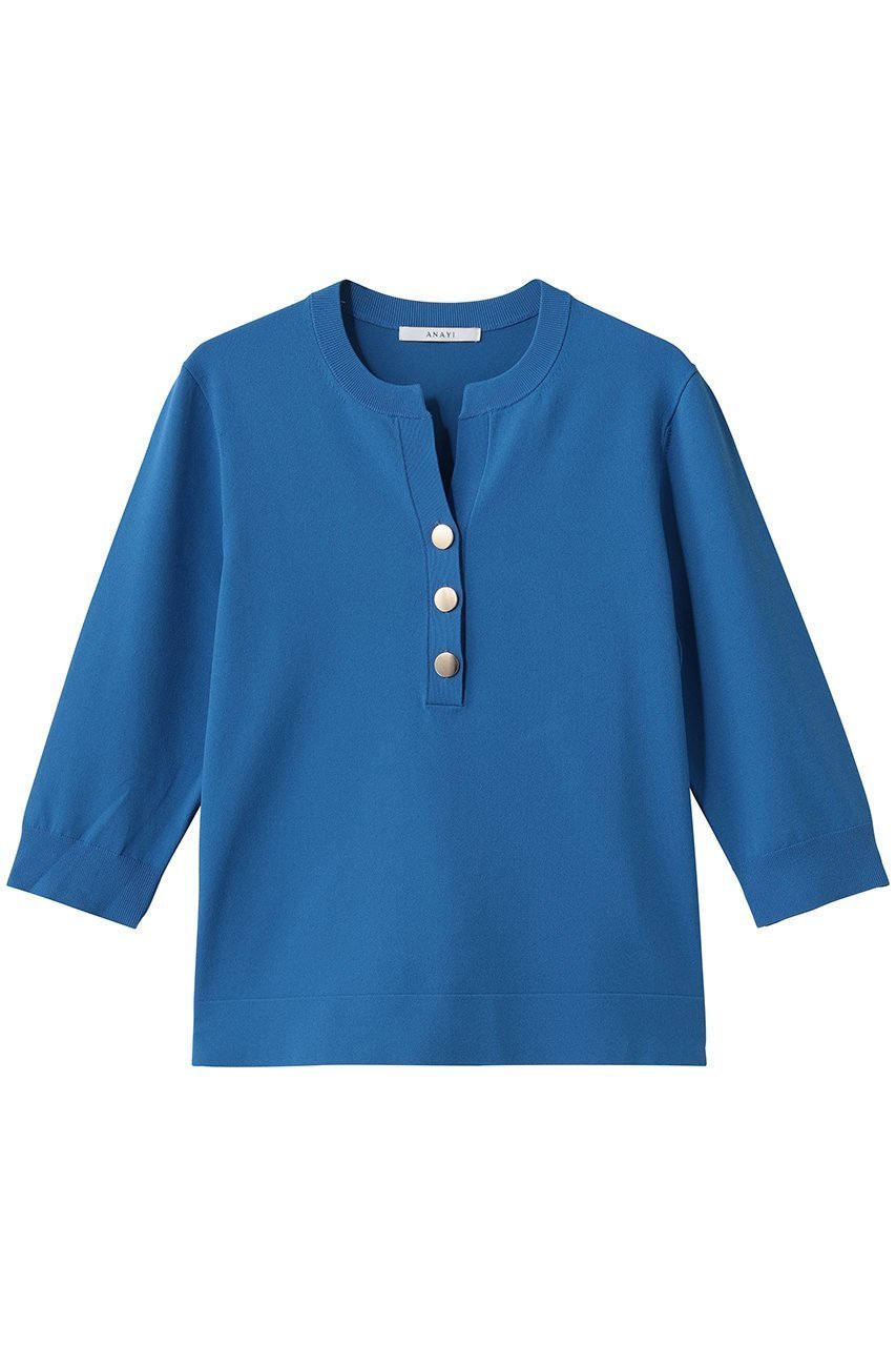 【アナイ/ANAYI】のRY/PEストレッチキーネックプルオーバー インテリア・キッズ・メンズ・レディースファッション・服の通販 founy(ファニー) 　ファッション　Fashion　レディースファッション　Fashion for Women　トップス・カットソー　Cut & Sew Tops　ニット　Knit Tops & Sweaters　カジュアルプルオーバー・ニットトップス　Pullovers & Knit Tops / Casual Pullovers　コンパクト　Compact, Small Size　ストレッチ　Stretch, Stretchy Fabric　デコルテ　Décolleté, Neckline　メタル　Metal, Metal Parts　エレガント 上品　Elegant　新作・新入荷　New Arrivals / New In　ブルー|ID: prp329100004877302 ipo3291000000036381950