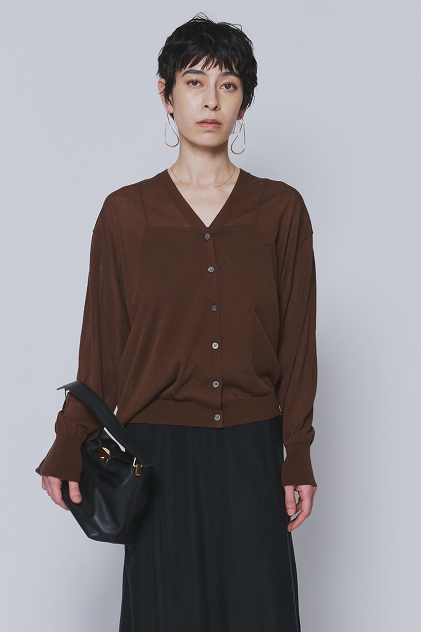 【プルミエ アロンディスモン/1er Arrondissement】のコットンナイロンシアーカーディガン インテリア・キッズ・メンズ・レディースファッション・服の通販 founy(ファニー) 　ファッション　Fashion　レディースファッション　Fashion for Women　トップス・カットソー　Cut & Sew Tops　ニット　Knit Tops & Sweaters　カーディガン・羽織り　Layered Style Cardigans　おすすめ　Recommended / Our Picks　カーディガン　Cardigan, Knitwear　シアー　Sheer, See-Through　セットアップ　Set-Up, Coordinated Outfit　エレガント 上品　Elegant　夏　Summer　新作・新入荷　New Arrivals / New In　ブラウン|ID: prp329100004877303 ipo3291000000036381966