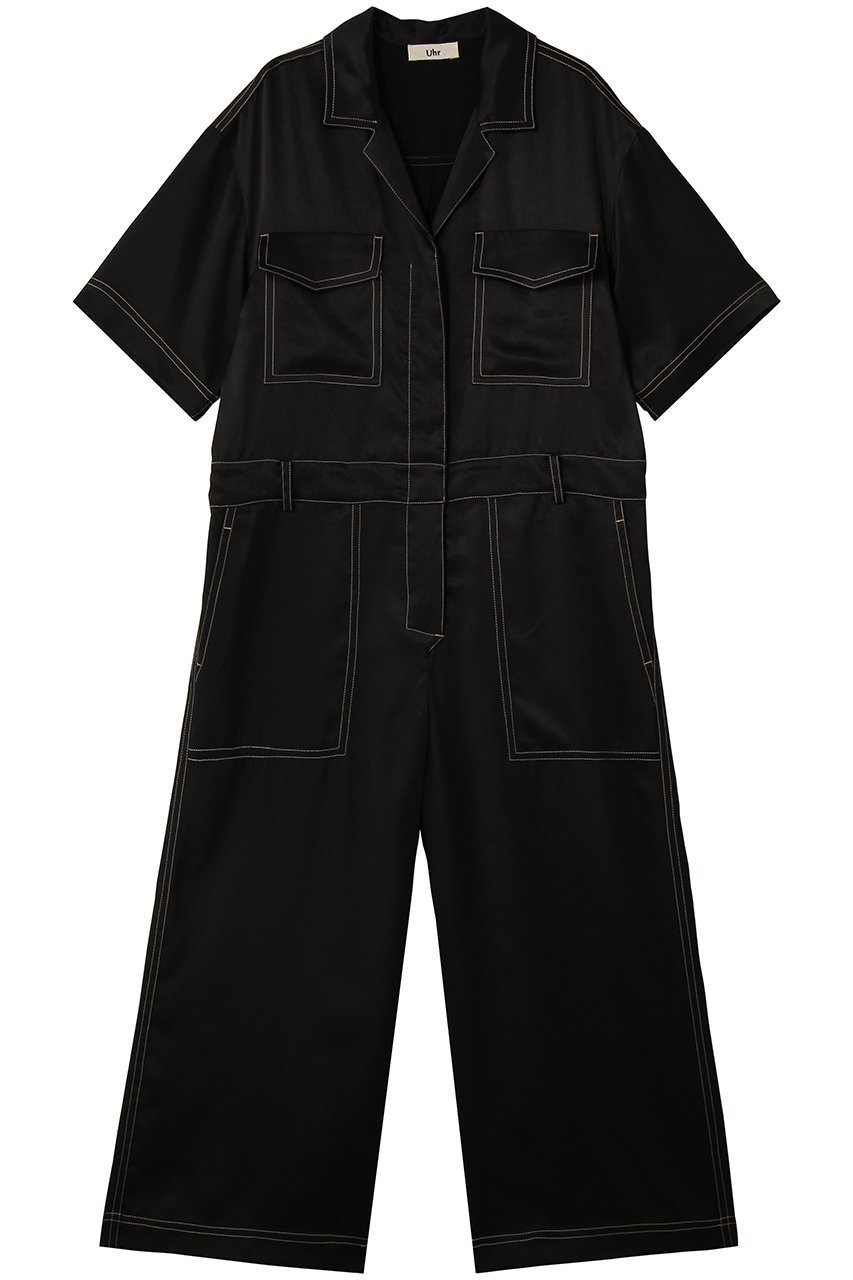 【ウーア/Uhr】のサテン ジャンプスーツ インテリア・キッズ・メンズ・レディースファッション・服の通販 founy(ファニー) 　ファッション　Fashion　レディースファッション　Fashion for Women　パンツ　Pants & Trousers　サテン　Satin, Glossy Fabric　スリーブ　Sleeve, Long Sleeve / Short Sleeve　スーツ　Suit, Formalwear　ハーフ　Half, Half-Length　ワーク　Workwear, Utility Style　夏　Summer　新作・新入荷　New Arrivals / New In　春　Spring　S/S・春夏　SS, Spring/Summer, Warm Season　ブラック|ID: prp329100004877323 ipo3291000000036382128