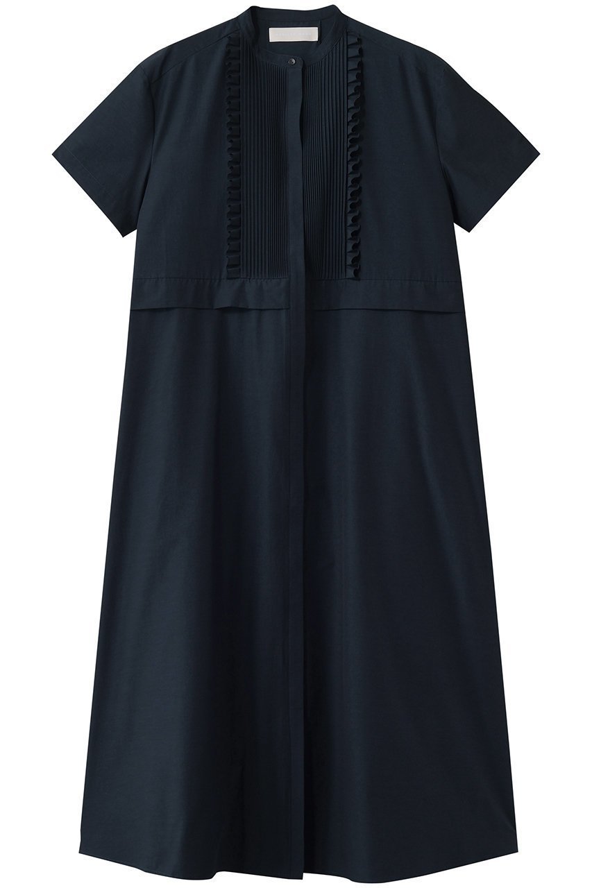 【マリリンムーン/MARILYN MOON】のタックフリルフレアハーフスリーブシャツワンピース インテリア・キッズ・メンズ・レディースファッション・服の通販 founy(ファニー) 　ファッション　Fashion　レディースファッション　Fashion for Women　ワンピース　Dresses　シャツワンピース / 1枚で着映えコーデ　Shirt Dresses　チュニック　Tunic Tops & Dresses　おすすめ　Recommended / Our Picks　チュニック　Tunic, Long Top　フリル　Frill, Ruffle　フレア　Flare, Flared　ロング　Long, Long-Length　新作・新入荷　New Arrivals / New In　ネイビー|ID: prp329100004877665 ipo3291000000036385705