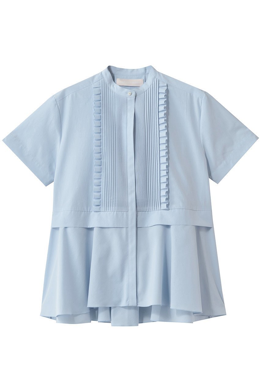 【マリリンムーン/MARILYN MOON】のタックフリルフレアハーフスリーブシャツ インテリア・キッズ・メンズ・レディースファッション・服の通販 founy(ファニー) ファッション Fashion レディースファッション Fashion for Women トップス・カットソー Cut & Sew Tops シャツ・ブラウス・オフィスカジュアル Elegant Blouses & Button-Ups オケージョン Occasion Wear ショート Short, Short Length スリーブ Sleeve, Long Sleeve / Short Sleeve フリル Frill, Ruffle フレア Flare, Flared エレガント 上品 Elegant 夏 Summer 新作・新入荷 New Arrivals / New In サックス|ID: prp329100004877669 ipo3291000000036385749