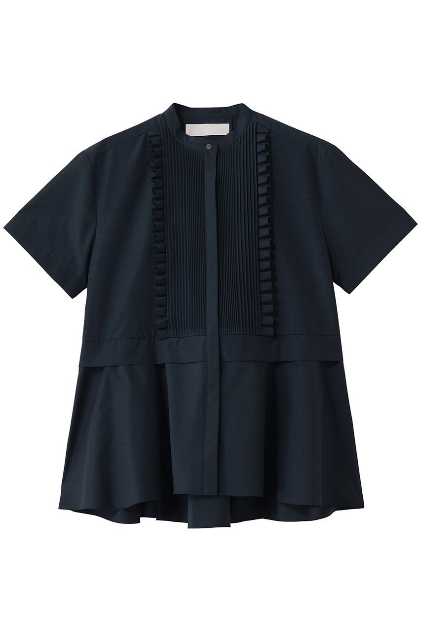 【マリリンムーン/MARILYN MOON】のタックフリルフレアハーフスリーブシャツ インテリア・キッズ・メンズ・レディースファッション・服の通販 founy(ファニー) ファッション Fashion レディースファッション Fashion for Women トップス・カットソー Cut & Sew Tops シャツ・ブラウス・オフィスカジュアル Elegant Blouses & Button-Ups オケージョン Occasion Wear ショート Short, Short Length スリーブ Sleeve, Long Sleeve / Short Sleeve フリル Frill, Ruffle フレア Flare, Flared エレガント 上品 Elegant 夏 Summer 新作・新入荷 New Arrivals / New In ネイビー|ID: prp329100004877669 ipo3291000000036385750