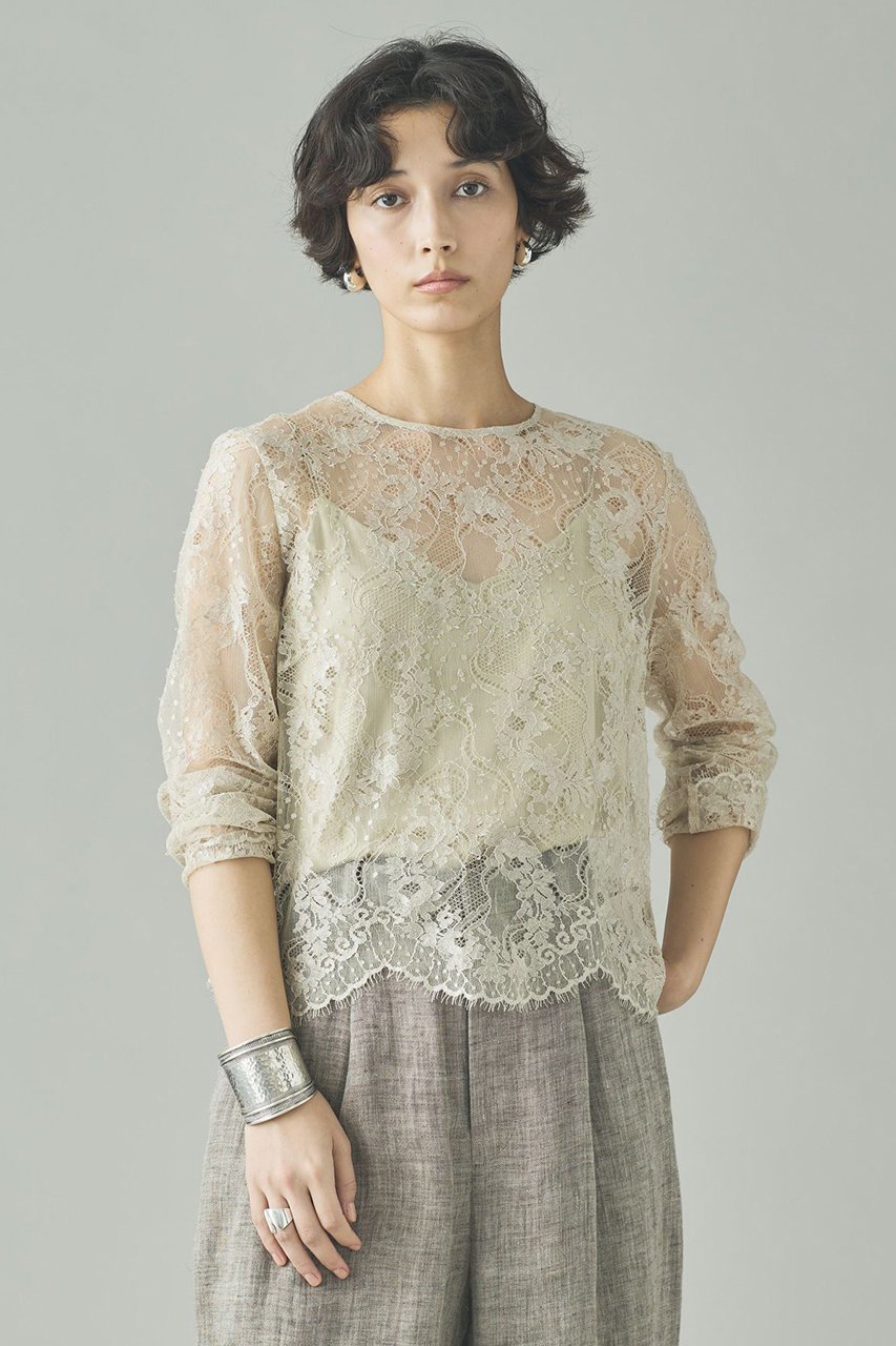 【カレンソロジー/Curensology】の〈C.S.G〉リネンリバーレースブラウス 人気、トレンドファッション・服の通販 founy(ファニー) 　ファッション　Fashion　レディースファッション　Fashion for Women　トップス・カットソー　Cut & Sew Tops　シャツ・ブラウス・オフィスカジュアル　Elegant Blouses & Button-Ups　インナー　Innerwear　エレガント 上品　Elegant　スカラップ　Scallop, Scalloped Edge　スリーブ　Sleeve, Long Sleeve / Short Sleeve　ベーシック　Basic, Essential　リネン　Linen, Linen Fabric　レース　Lace, Lace Fabric　ロング　Long, Long-Length　再入荷　Restock / Back in Stock　other-2|ID: prp329100004877673 ipo3291000000036385805