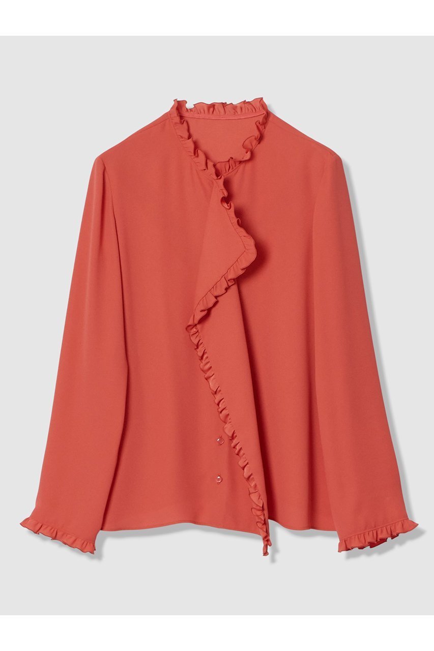 【アルアバイル/allureville】の【LOULOU WILLOUGHBY】ヘムフリルドレープブラウス インテリア・キッズ・メンズ・レディースファッション・服の通販 founy(ファニー) ファッション Fashion レディースファッション Fashion for Women トップス・カットソー Cut & Sew Tops シャツ・ブラウス・オフィスカジュアル Elegant Blouses & Button-Ups おすすめ Recommended / Our Picks とろみ Fluid, Flowy Fabric ジャケット Jacket, Outerwear スリーブ Sleeve, Long Sleeve / Short Sleeve バランス Balance, Style Balance フロント Front, Front Design リボン Ribbon, Bow ロング Long, Long-Length 新作・新入荷 New Arrivals / New In レッド|ID: prp329100004877675 ipo3291000000036385914