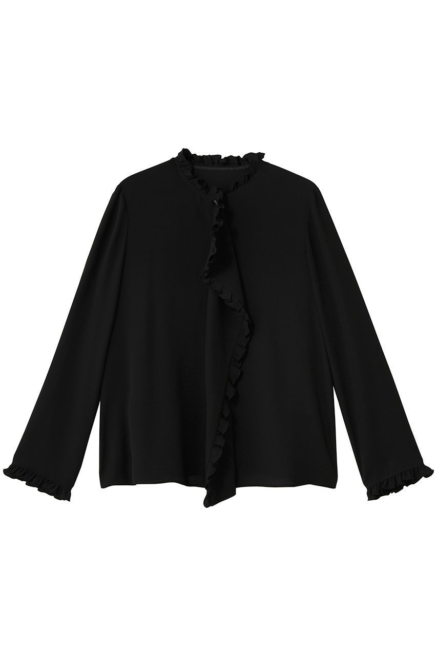 【アルアバイル/allureville】の【LOULOU WILLOUGHBY】ヘムフリルドレープブラウス インテリア・キッズ・メンズ・レディースファッション・服の通販 founy(ファニー) ファッション Fashion レディースファッション Fashion for Women トップス・カットソー Cut & Sew Tops シャツ・ブラウス・オフィスカジュアル Elegant Blouses & Button-Ups おすすめ Recommended / Our Picks とろみ Fluid, Flowy Fabric ジャケット Jacket, Outerwear スリーブ Sleeve, Long Sleeve / Short Sleeve バランス Balance, Style Balance フロント Front, Front Design リボン Ribbon, Bow ロング Long, Long-Length 新作・新入荷 New Arrivals / New In ブラック|ID: prp329100004877675 ipo3291000000036385915