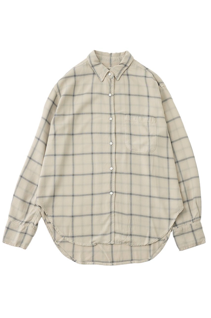 【ザ ストア バイ シー/THE STORE by C】の【REMI RELIEF】【別注】レーヨンツイルチェックシャツ2 インテリア・キッズ・メンズ・レディースファッション・服の通販 founy(ファウニー) 　ファッション　Fashion　レディースファッション　Fashion for Women　トップス・カットソー　Cut & Sew Tops　シャツ・ブラウス・オフィスカジュアル　Elegant Blouses & Button-Ups　ウォッシュ　Washed Finish　カフス　Cuff Design　スリット　Slit, Slit Detail　スリーブ　Sleeve, Long Sleeve / Short Sleeve　チェック　Check, Plaid, Tartan　ドット　Polka Dot, Dot Pattern　ポケット　Pocket, Pocket Detail　ロング　Long, Long-Length　エレガント 上品　Elegant　別注　Limited Edition, Custom Order　グレージュ|ID: prp329100004877677 ipo3291000000036897865