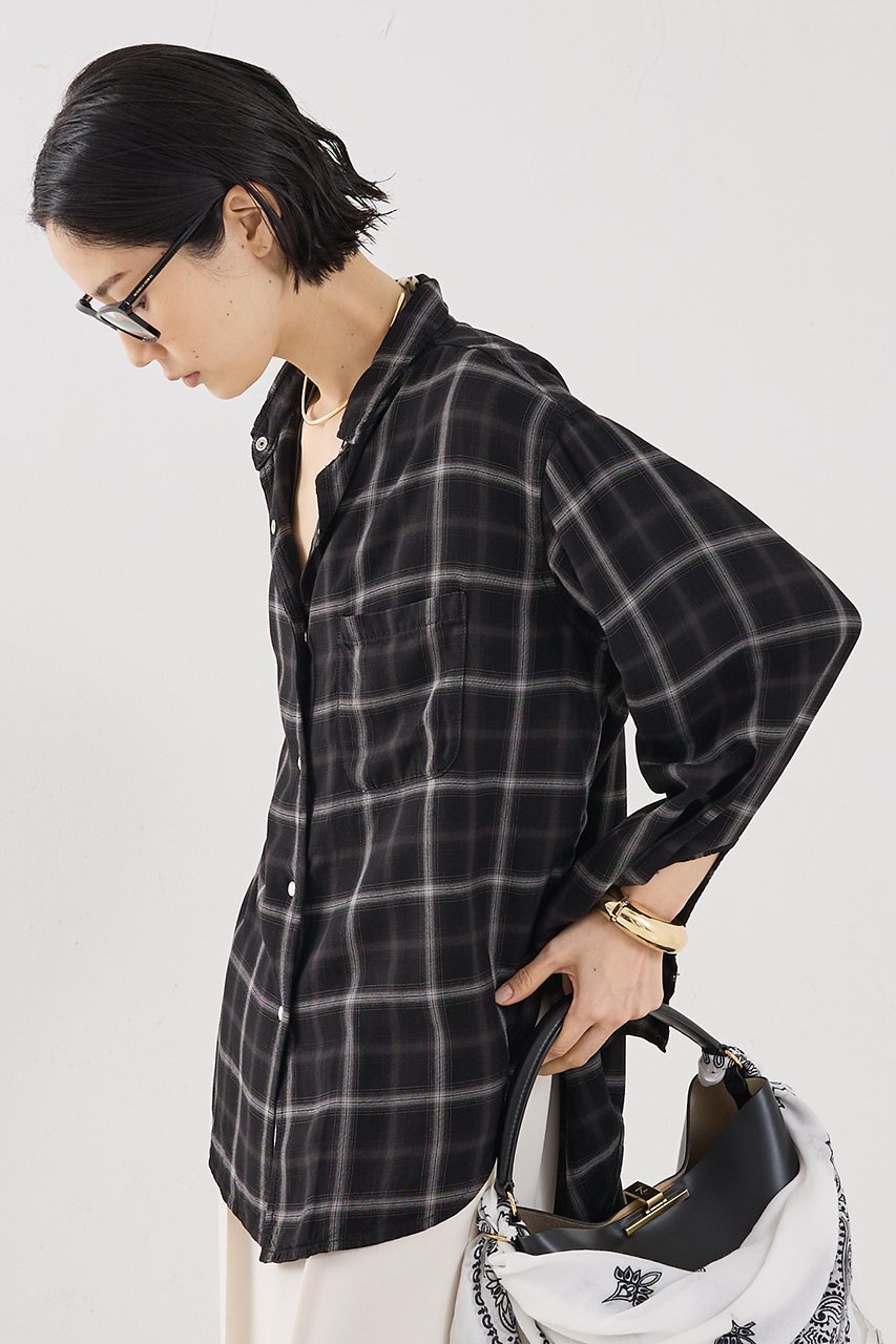 【ザ ストア バイ シー/THE STORE by C】の【REMI RELIEF】【別注】レーヨンツイルチェックシャツ2 大人の最旬トレンドファッション＆コーディネート founy(ファウニー) 　ファッション　Fashion　レディースファッション　Fashion for Women　トップス・カットソー　Cut & Sew Tops　シャツ・ブラウス・オフィスカジュアル　Elegant Blouses & Button-Ups　ウォッシュ　Washed Finish　カフス　Cuff Design　スリット　Slit, Slit Detail　スリーブ　Sleeve, Long Sleeve / Short Sleeve　チェック　Check, Plaid, Tartan　ドット　Polka Dot, Dot Pattern　ポケット　Pocket, Pocket Detail　ロング　Long, Long-Length　エレガント 上品　Elegant　別注　Limited Edition, Custom Order　other-2|ID: prp329100004877677 ipo3291000000036897867