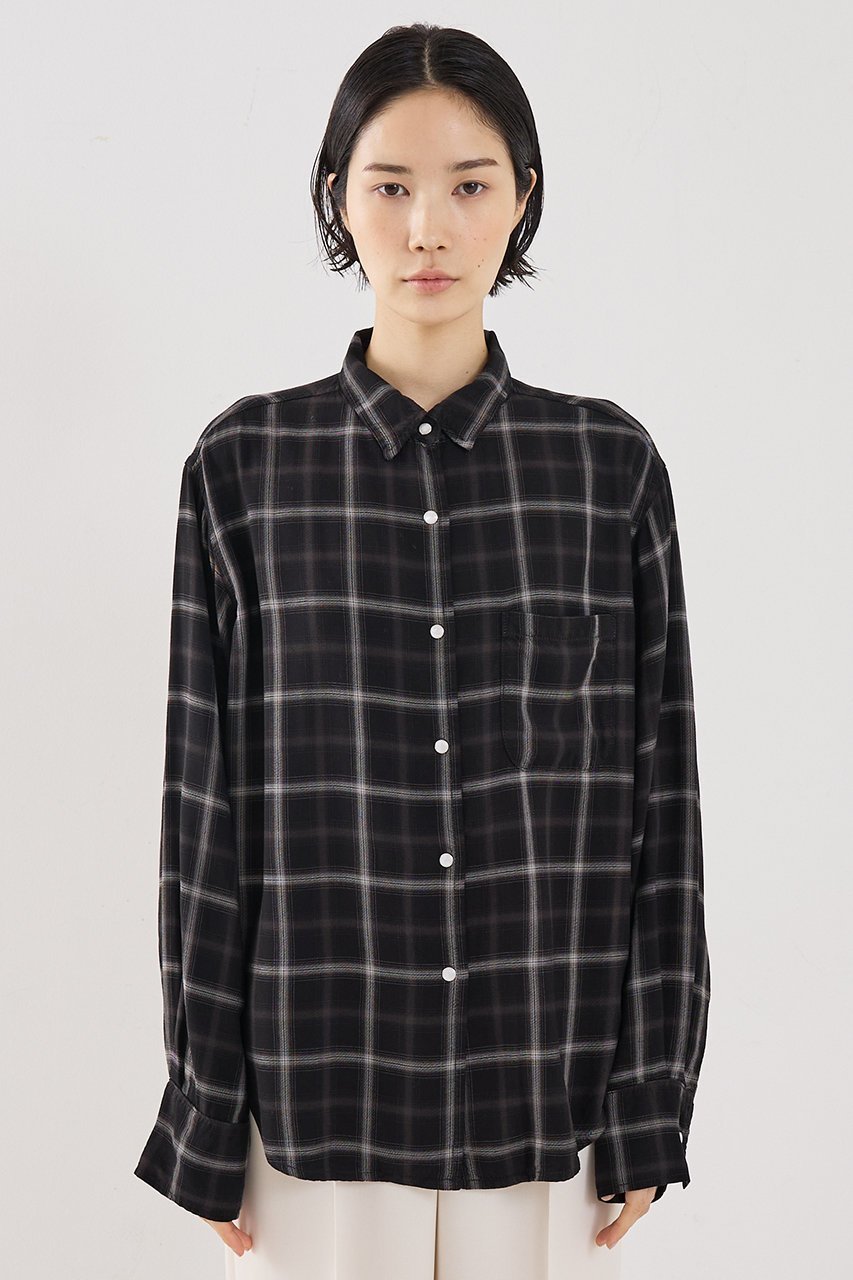 【ザ ストア バイ シー/THE STORE by C】の【REMI RELIEF】【別注】レーヨンツイルチェックシャツ2 大人の最旬トレンドファッション＆コーディネート founy(ファウニー) 　ファッション　Fashion　レディースファッション　Fashion for Women　トップス・カットソー　Cut & Sew Tops　シャツ・ブラウス・オフィスカジュアル　Elegant Blouses & Button-Ups　ウォッシュ　Washed Finish　カフス　Cuff Design　スリット　Slit, Slit Detail　スリーブ　Sleeve, Long Sleeve / Short Sleeve　チェック　Check, Plaid, Tartan　ドット　Polka Dot, Dot Pattern　ポケット　Pocket, Pocket Detail　ロング　Long, Long-Length　エレガント 上品　Elegant　別注　Limited Edition, Custom Order　other-5|ID: prp329100004877677 ipo3291000000036897870