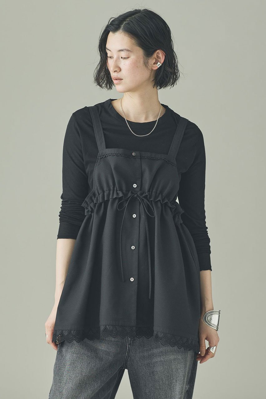 【カレンソロジー/Curensology】のワッフルキャミブラウス 人気、トレンドファッション・服の通販 founy(ファニー) 　ファッション　Fashion　レディースファッション　Fashion for Women　トップス・カットソー　Cut & Sew Tops　キャミソール&ノースリーブ　Camisoles & Sleeveless Tops　シャツ・ブラウス・オフィスカジュアル　Elegant Blouses & Button-Ups　インナー　Innerwear　ギャザー　Gathered, Ruffled　ノースリーブ　Sleeveless, No-Sleeve　フロント　Front, Front Design　ベスト　Vest, Waistcoat　レース　Lace, Lace Fabric　ロング　Long, Long-Length　ワッフル　Waffle, Waffle Knit　おすすめ　Recommended / Our Picks　新作・新入荷　New Arrivals / New In　other-2|ID: prp329100004877680 ipo3291000000036385958