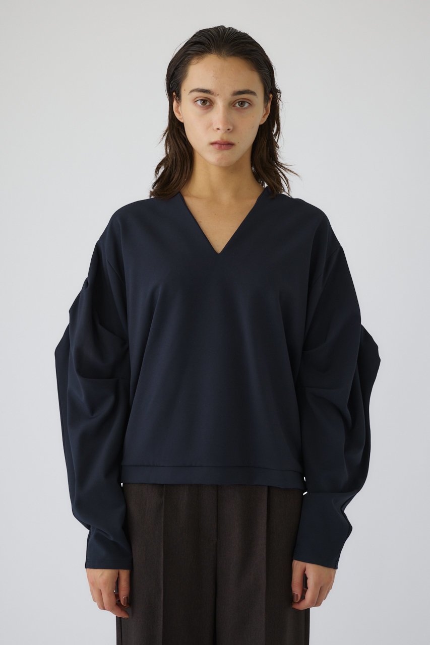 【リムアーク/RIM.ARK】のVolume sleeve v-neck PO/プルオーバー インテリア・キッズ・メンズ・レディースファッション・服の通販 founy(ファニー) ファッション Fashion レディースファッション Fashion for Women トップス・カットソー Cut & Sew Tops シャツ・ブラウス・オフィスカジュアル Elegant Blouses & Button-Ups カジュアルプルオーバー・ニットトップス Pullovers & Knit Tops / Casual Pullovers Vネックトップス V-Neck Tops / V-Cut Neckline Shirts ボリューム袖・フリルスリーブブラウス Voluminous & Ruffle Sleeves / Puffy Sleeve Tops カットソー Cut and Sewn Top シンプル Simple, Minimal ストレッチ Stretch, Stretchy Fabric スリーブ Sleeve, Long Sleeve / Short Sleeve ダブル Double, Double-Breasted ロング Long, Long-Length ネイビー|ID: prp329100004877696 ipo3291000000036386091