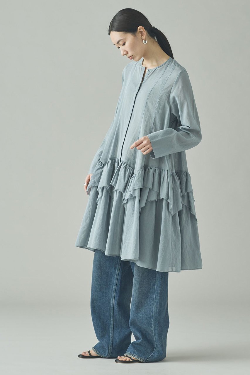 【カレンソロジー/Curensology】のランダムフリルアキハボイルブラウス 人気、トレンドファッション・服の通販 founy(ファニー) 　ファッション　Fashion　レディースファッション　Fashion for Women　トップス・カットソー　Cut & Sew Tops　シャツ・ブラウス・オフィスカジュアル　Elegant Blouses & Button-Ups　ショート　Short, Short Length　ストライプ　Stripe, Striped Pattern　スリーブ　Sleeve, Long Sleeve / Short Sleeve　チュニック　Tunic, Long Top　バランス　Balance, Style Balance　フリル　Frill, Ruffle　ランダム　Random, Irregular　ロング　Long, Long-Length　other-6|ID: prp329100004877706 ipo3291000000036386183