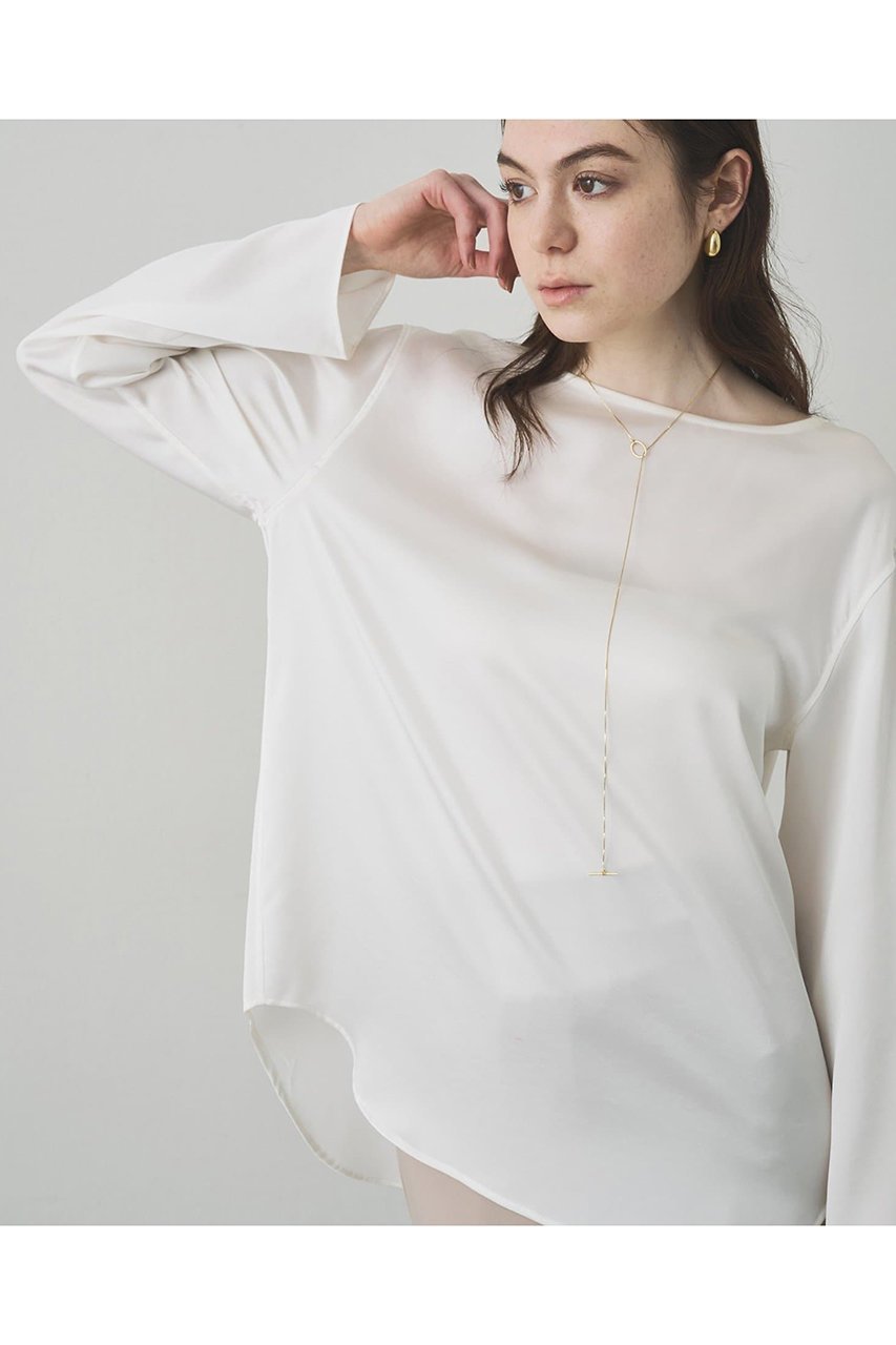 【ウィムガゼット/Whim Gazette】の【Drawing Numbers】サテンボートブラウス 人気、トレンドファッション・服の通販 founy(ファニー) 　ファッション　Fashion　レディースファッション　Fashion for Women　トップス・カットソー　Cut & Sew Tops　シャツ・ブラウス・オフィスカジュアル　Elegant Blouses & Button-Ups　おすすめ　Recommended / Our Picks　なめらか　Smooth, Silky Texture　エレガント 上品　Elegant　サテン　Satin, Glossy Fabric　シルク　Silk, 100% Silk　シンプル　Simple, Minimal　スウェット / スエット　Sweatshirt, Sweatwear　ストレート　Straight, Straight Cut　スリーブ　Sleeve, Long Sleeve / Short Sleeve　デコルテ　Décolleté, Neckline　ラウンド　Round, Round Neck　ロング　Long, Long-Length　ワイド　Wide, Wide Fit　other-3|ID: prp329100004877731 ipo3291000000036386392