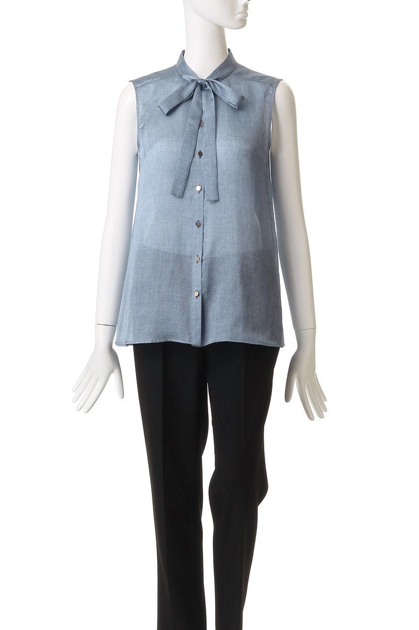 【アナイ/ANAYI】のデニムプリントボウタイブラウス 人気、トレンドファッション・服の通販 founy(ファニー) 　ファッション　Fashion　レディースファッション　Fashion for Women　トップス・カットソー　Cut & Sew Tops　キャミソール&ノースリーブ　Camisoles & Sleeveless Tops　シャツ・ブラウス・オフィスカジュアル　Elegant Blouses & Button-Ups　デニム　Denim, Jeans Material　ノースリーブ　Sleeveless, No-Sleeve　リボン　Ribbon, Bow　リラックス　Relax, Relaxed Fit　エレガント 上品　Elegant　other-2|ID: prp329100004877759 ipo3291000000036386630