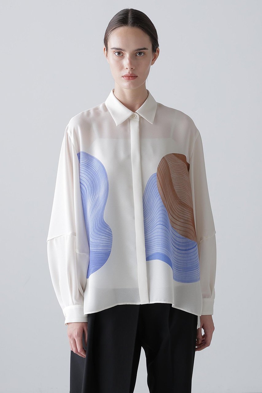 【アドーア/ADORE】のコントゥアープリントブラウス 人気、トレンドファッション・服の通販 founy(ファニー) 　ファッション　Fashion　レディースファッション　Fashion for Women　トップス・カットソー　Cut & Sew Tops　シャツ・ブラウス・オフィスカジュアル　Elegant Blouses & Button-Ups　ジョーゼット　Georgette, Semi-Sheer Fabric　スリーブ　Sleeve, Long Sleeve / Short Sleeve　プリント　Print, Printed Pattern　ロング　Long, Long-Length　エレガント 上品　Elegant　無地　Plain, Solid Color　other-2|ID: prp329100004877797 ipo3291000000036387130