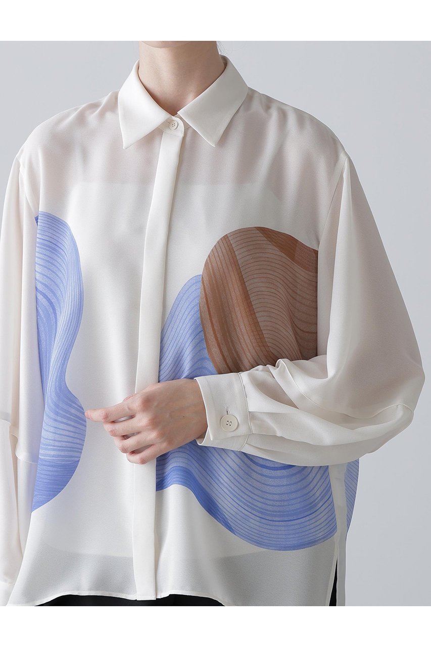【アドーア/ADORE】のコントゥアープリントブラウス 人気、トレンドファッション・服の通販 founy(ファニー) 　ファッション　Fashion　レディースファッション　Fashion for Women　トップス・カットソー　Cut & Sew Tops　シャツ・ブラウス・オフィスカジュアル　Elegant Blouses & Button-Ups　ジョーゼット　Georgette, Semi-Sheer Fabric　スリーブ　Sleeve, Long Sleeve / Short Sleeve　プリント　Print, Printed Pattern　ロング　Long, Long-Length　エレガント 上品　Elegant　無地　Plain, Solid Color　other-8|ID: prp329100004877797 ipo3291000000036387136