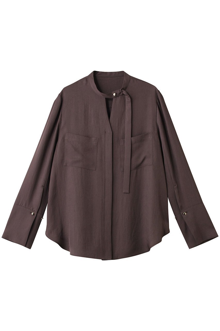 【アルアバイル/allureville】のブライトツイルアシメボウブラウス インテリア・キッズ・メンズ・レディースファッション・服の通販 founy(ファニー) 　ファッション　Fashion　レディースファッション　Fashion for Women　トップス・カットソー　Cut & Sew Tops　シャツ・ブラウス・オフィスカジュアル　Elegant Blouses & Button-Ups　アシンメトリー　Asymmetrical Style　エレガント 上品　Elegant　スリーブ　Sleeve, Long Sleeve / Short Sleeve　ツイル　Twist, Twisted Detail　ロング　Long, Long-Length　ブラウン|ID: prp329100004877832 ipo3291000000036387456