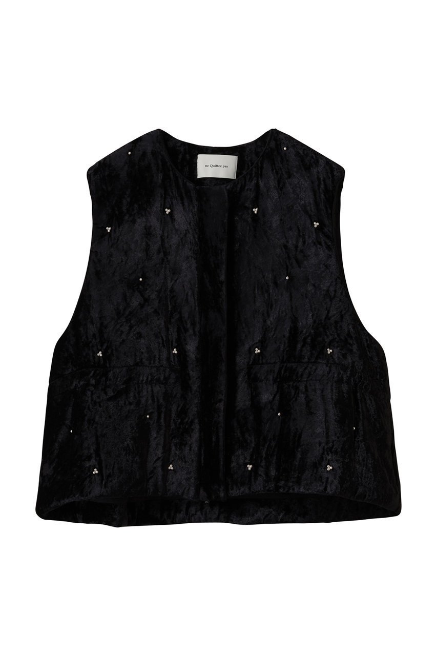 【ヌキテパ/NE QUITTEZ PAS】のCRUSHED VELVET パール ビーズ ベスト 人気、トレンドファッション・服の通販 founy(ファニー) 　ファッション　Fashion　レディースファッション　Fashion for Women　アウター　Coat / Outerwear Collection　トップス・カットソー　Cut & Sew Tops　キャミソール&ノースリーブ　Camisoles & Sleeveless Tops　シャツ・ブラウス・オフィスカジュアル　Elegant Blouses & Button-Ups　ベスト&ジレ / 重ね着スタイル　Vests & Gilets　ショート　Short, Short Length　ノースリーブ　Sleeveless, No-Sleeve　バランス　Balance, Style Balance　パール　Pearl, Pearl Accent　ベスト　Vest, Waistcoat　エレガント 上品　Elegant　A/W・秋冬　Autumn/Winter　 other-1|ID: prp329100004877846 ipo3291000000036387640