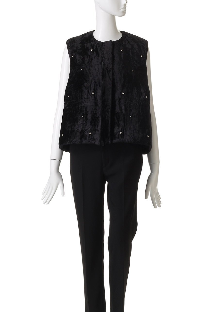 【ヌキテパ/NE QUITTEZ PAS】のCRUSHED VELVET パール ビーズ ベスト 人気、トレンドファッション・服の通販 founy(ファニー) 　ファッション　Fashion　レディースファッション　Fashion for Women　アウター　Coat / Outerwear Collection　トップス・カットソー　Cut & Sew Tops　キャミソール&ノースリーブ　Camisoles & Sleeveless Tops　シャツ・ブラウス・オフィスカジュアル　Elegant Blouses & Button-Ups　ベスト&ジレ / 重ね着スタイル　Vests & Gilets　ショート　Short, Short Length　ノースリーブ　Sleeveless, No-Sleeve　バランス　Balance, Style Balance　パール　Pearl, Pearl Accent　ベスト　Vest, Waistcoat　エレガント 上品　Elegant　A/W・秋冬　Autumn/Winter　other-2|ID: prp329100004877846 ipo3291000000036387642