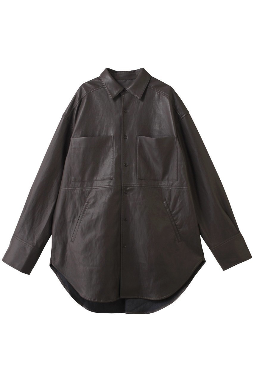 【プランク プロジェクト/PRANK PROJECT】のシンセティックレザーオーバーシャツ インテリア・キッズ・メンズ・レディースファッション・服の通販 founy(ファニー) 　ファッション　Fashion　レディースファッション　Fashion for Women　トップス・カットソー　Cut & Sew Tops　シャツ・ブラウス・オフィスカジュアル　Elegant Blouses & Button-Ups　スリーブ　Sleeve, Long Sleeve / Short Sleeve　フェイクレザー　Faux Leather, PU Leather　マニッシュ　Mannish, Boyish　リラックス　Relax, Relaxed Fit　ロング　Long, Long-Length　BRN(ブラウン)|ID: prp329100004877883 ipo3291000000036388010