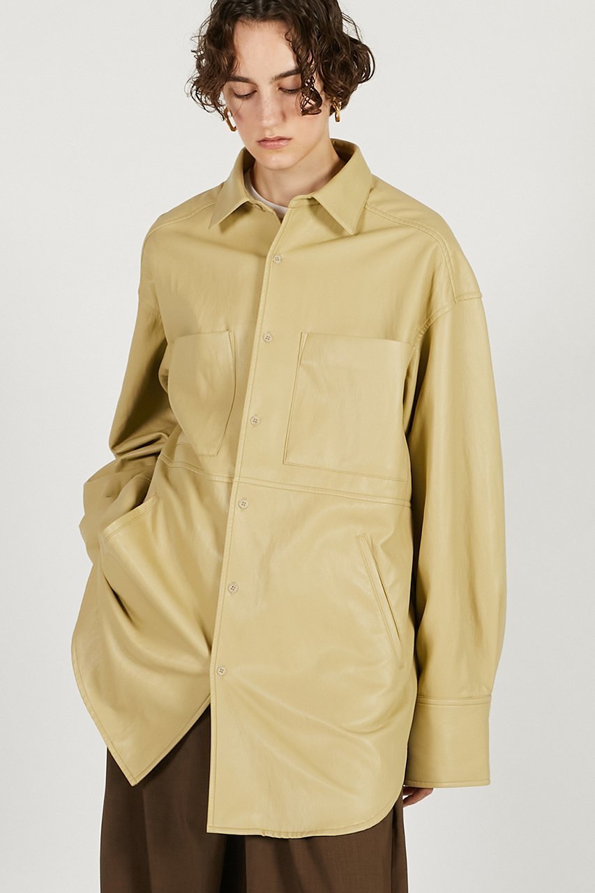 【プランク プロジェクト/PRANK PROJECT】のシンセティックレザーオーバーシャツ 人気、トレンドファッション・服の通販 founy(ファニー) 　ファッション　Fashion　レディースファッション　Fashion for Women　トップス・カットソー　Cut & Sew Tops　シャツ・ブラウス・オフィスカジュアル　Elegant Blouses & Button-Ups　スリーブ　Sleeve, Long Sleeve / Short Sleeve　フェイクレザー　Faux Leather, PU Leather　マニッシュ　Mannish, Boyish　リラックス　Relax, Relaxed Fit　ロング　Long, Long-Length　other-8|ID: prp329100004877883 ipo3291000000036388018