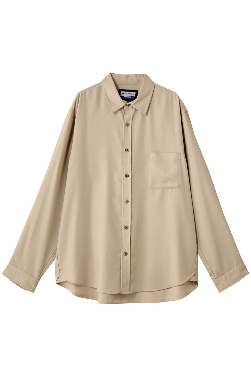 【メゾンスペシャル/MAISON SPECIAL】の【UNISEX】TR梳毛ライク Regular-Overシャツ インテリア・キッズ・メンズ・レディースファッション・服の通販 founy(ファニー) 　ファッション　Fashion　レディースファッション　Fashion for Women　トップス・カットソー　Cut & Sew Tops　シャツ・ブラウス・オフィスカジュアル　Elegant Blouses & Button-Ups　ユニセックス　Unisex, Genderless　シンプル　Simple, Minimal　スリーブ　Sleeve, Long Sleeve / Short Sleeve　ボトム　Bottoms, Lower Wear　レギュラー　Regular, Standard Fit　ロング　Long, Long-Length　エレガント 上品　Elegant　BGE(ベージュ)|ID: prp329100004877898 ipo3291000000036388151