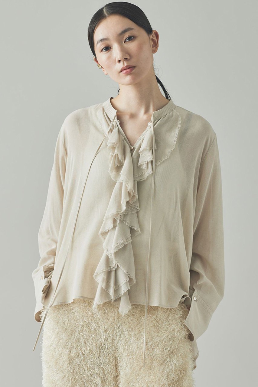 【カレンソロジー/Curensology】のウールミックスボイルフリルブラウス 人気、トレンドファッション・服の通販 founy(ファニー) 　ファッション　Fashion　レディースファッション　Fashion for Women　トップス・カットソー　Cut & Sew Tops　シャツ・ブラウス・オフィスカジュアル　Elegant Blouses & Button-Ups　おすすめ　Recommended / Our Picks　インナー　Innerwear　カーディガン　Cardigan, Knitwear　スリーブ　Sleeve, Long Sleeve / Short Sleeve　バランス　Balance, Style Balance　フリル　Frill, Ruffle　ロング　Long, Long-Length　 other-1|ID: prp329100004877900 ipo3291000000036388161