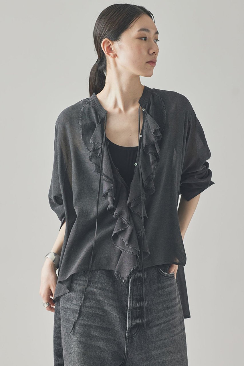 【カレンソロジー/Curensology】のウールミックスボイルフリルブラウス 人気、トレンドファッション・服の通販 founy(ファニー) 　ファッション　Fashion　レディースファッション　Fashion for Women　トップス・カットソー　Cut & Sew Tops　シャツ・ブラウス・オフィスカジュアル　Elegant Blouses & Button-Ups　おすすめ　Recommended / Our Picks　インナー　Innerwear　カーディガン　Cardigan, Knitwear　スリーブ　Sleeve, Long Sleeve / Short Sleeve　バランス　Balance, Style Balance　フリル　Frill, Ruffle　ロング　Long, Long-Length　other-2|ID: prp329100004877900 ipo3291000000036388164