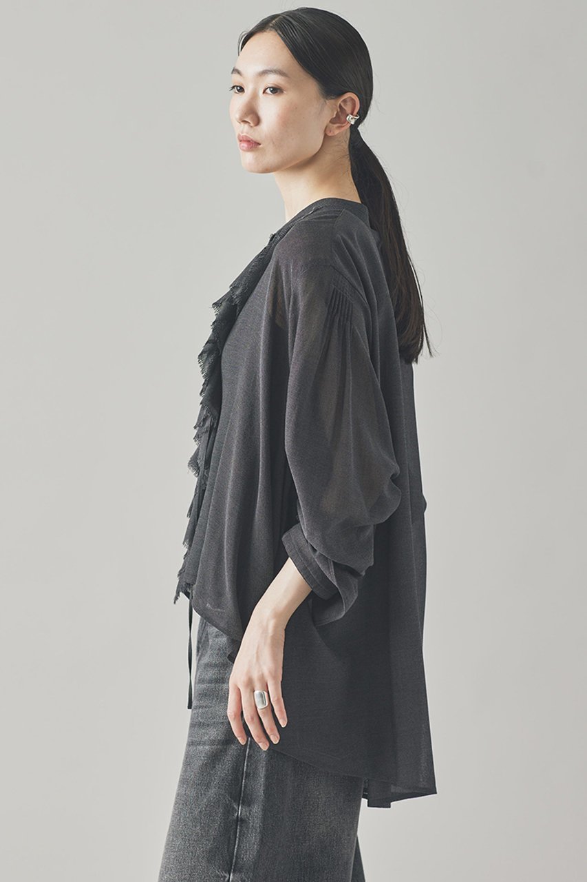 【カレンソロジー/Curensology】のウールミックスボイルフリルブラウス 人気、トレンドファッション・服の通販 founy(ファニー) 　ファッション　Fashion　レディースファッション　Fashion for Women　トップス・カットソー　Cut & Sew Tops　シャツ・ブラウス・オフィスカジュアル　Elegant Blouses & Button-Ups　おすすめ　Recommended / Our Picks　インナー　Innerwear　カーディガン　Cardigan, Knitwear　スリーブ　Sleeve, Long Sleeve / Short Sleeve　バランス　Balance, Style Balance　フリル　Frill, Ruffle　ロング　Long, Long-Length　other-3|ID: prp329100004877900 ipo3291000000036388165