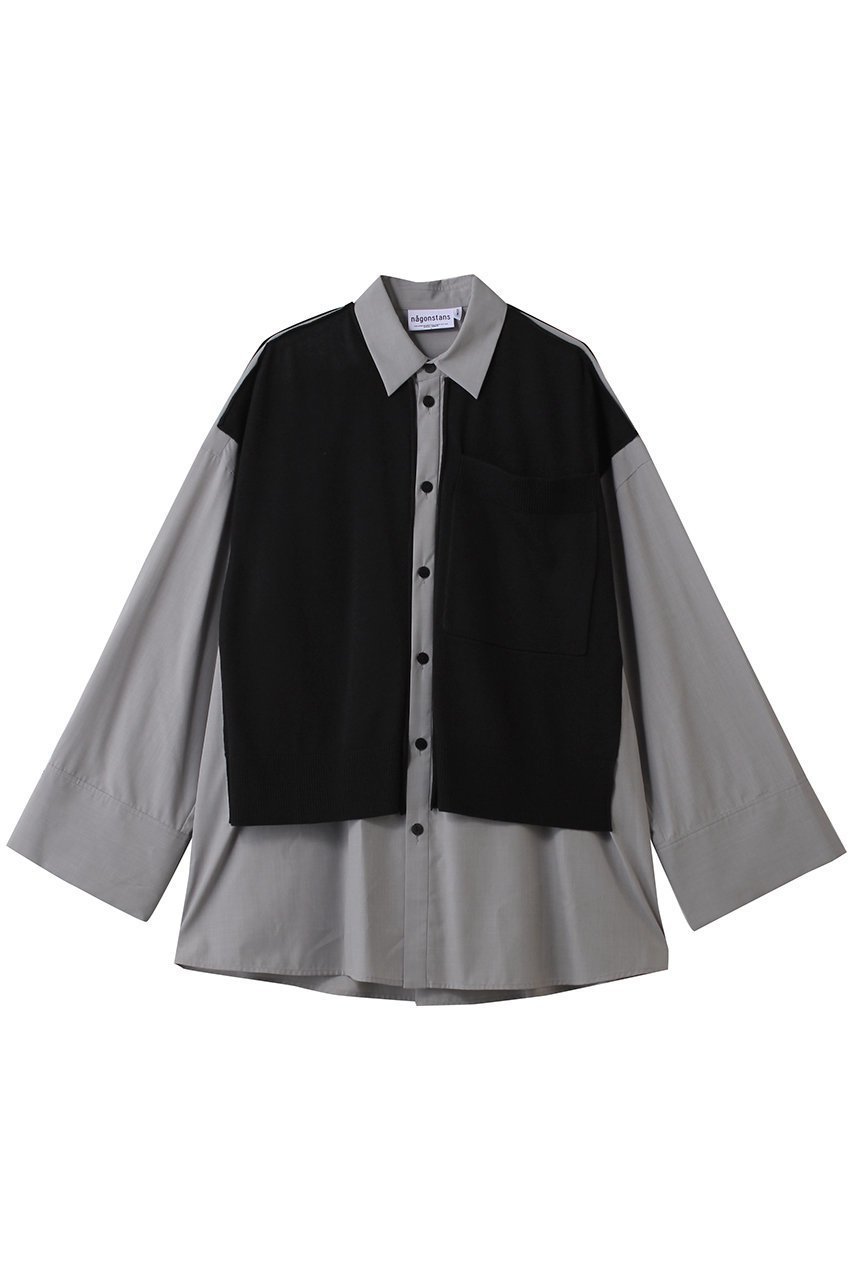 【ナゴンスタンス/nagonstans】のknit combination shirt/シャツ インテリア・キッズ・メンズ・レディースファッション・服の通販 founy(ファニー) ファッション Fashion レディースファッション Fashion for Women トップス・カットソー Cut & Sew Tops ニット Knit Tops & Sweaters シャツ・ブラウス・オフィスカジュアル Elegant Blouses & Button-Ups スリーブ Sleeve, Long Sleeve / Short Sleeve ブロード Broadcloth, Fine Cotton ベスト Vest, Waistcoat ロング Long, Long-Length 羽織 Haori, Light Jacket Black|ID: prp329100004877911 ipo3291000000036388248